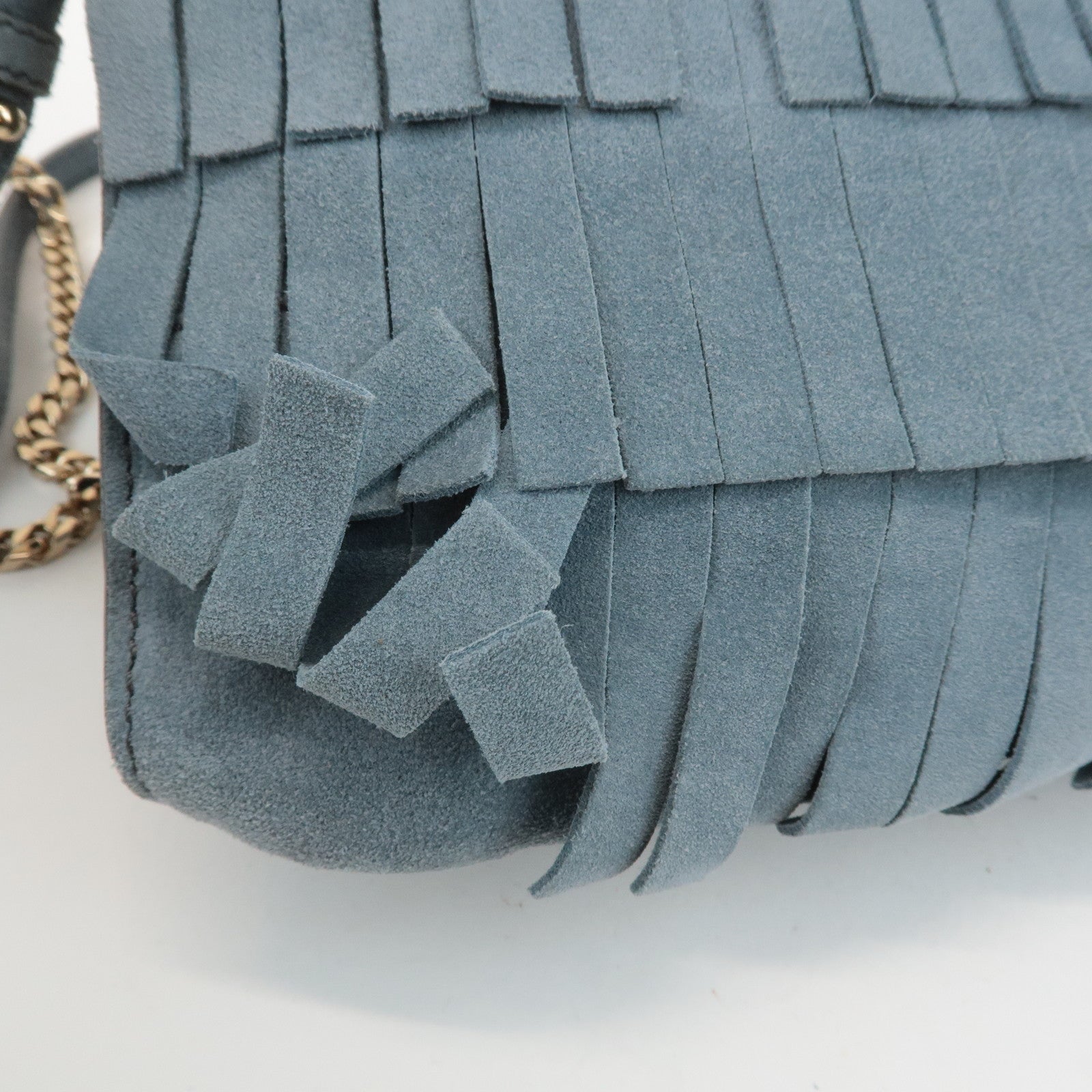 BURBERRY Leather Suede Chain Sholder Bag Hand Bag Light Blue Used