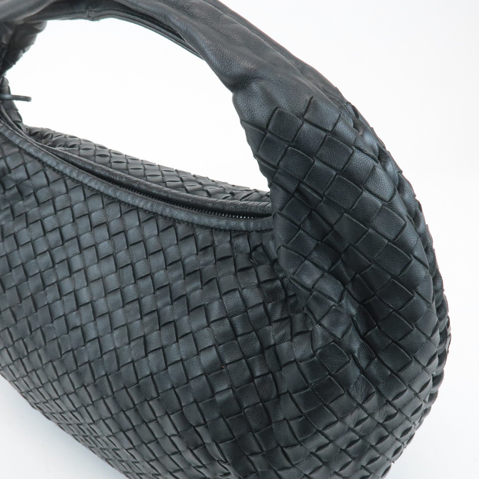 BOTTEGA VENETA Intrecciato Leather Shoulder Bag Black 232499 Used