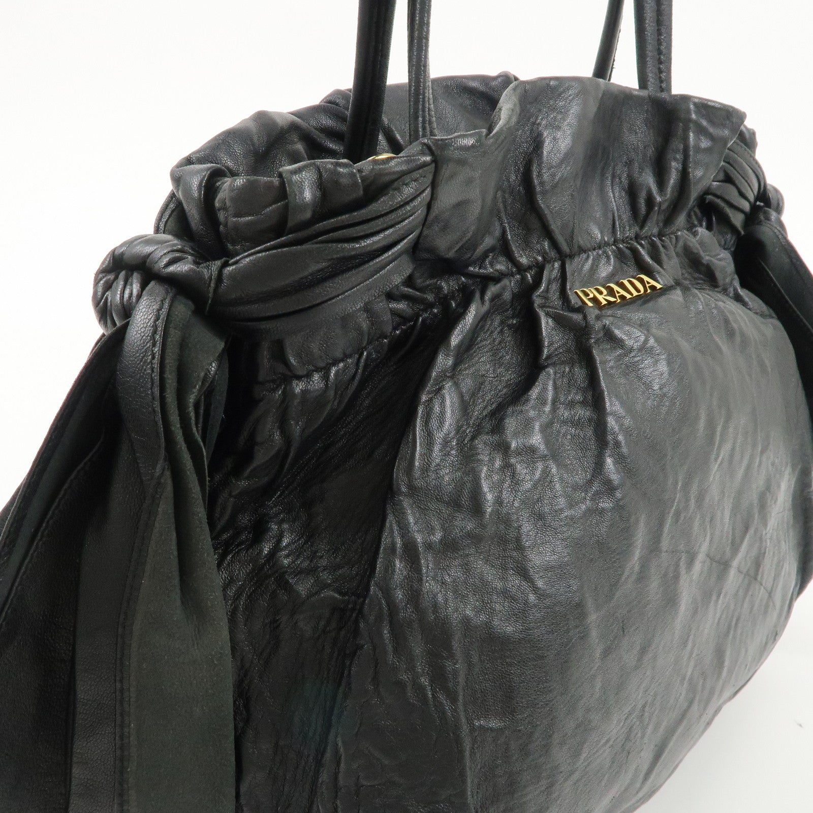 PRADA Leather Ribbon 2Way Bag Hand Bag Shoulder Bag BN1760 Used