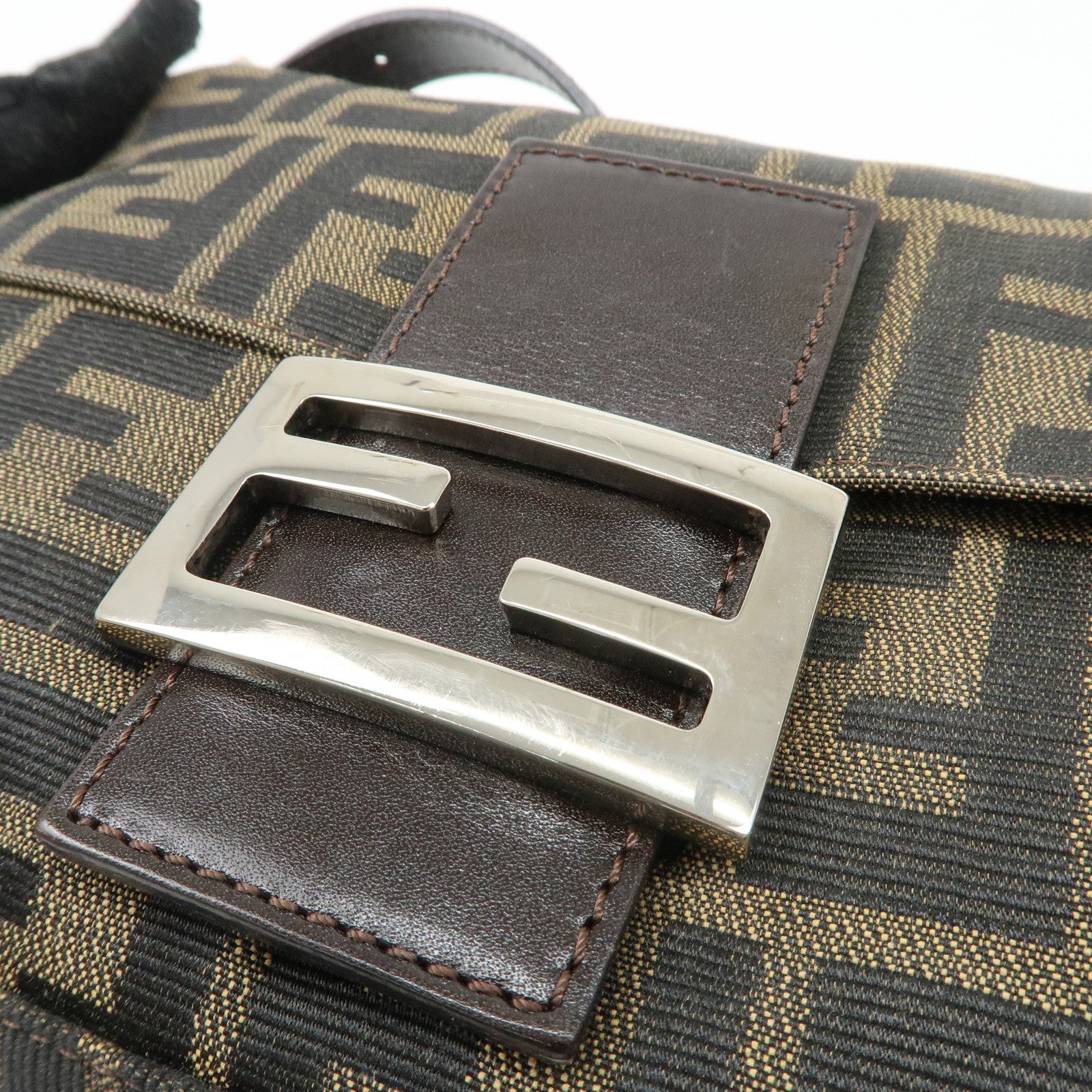 FENDI Mamma Baguette Zucca Canvas Leather Shoulder Bag 26424 Used