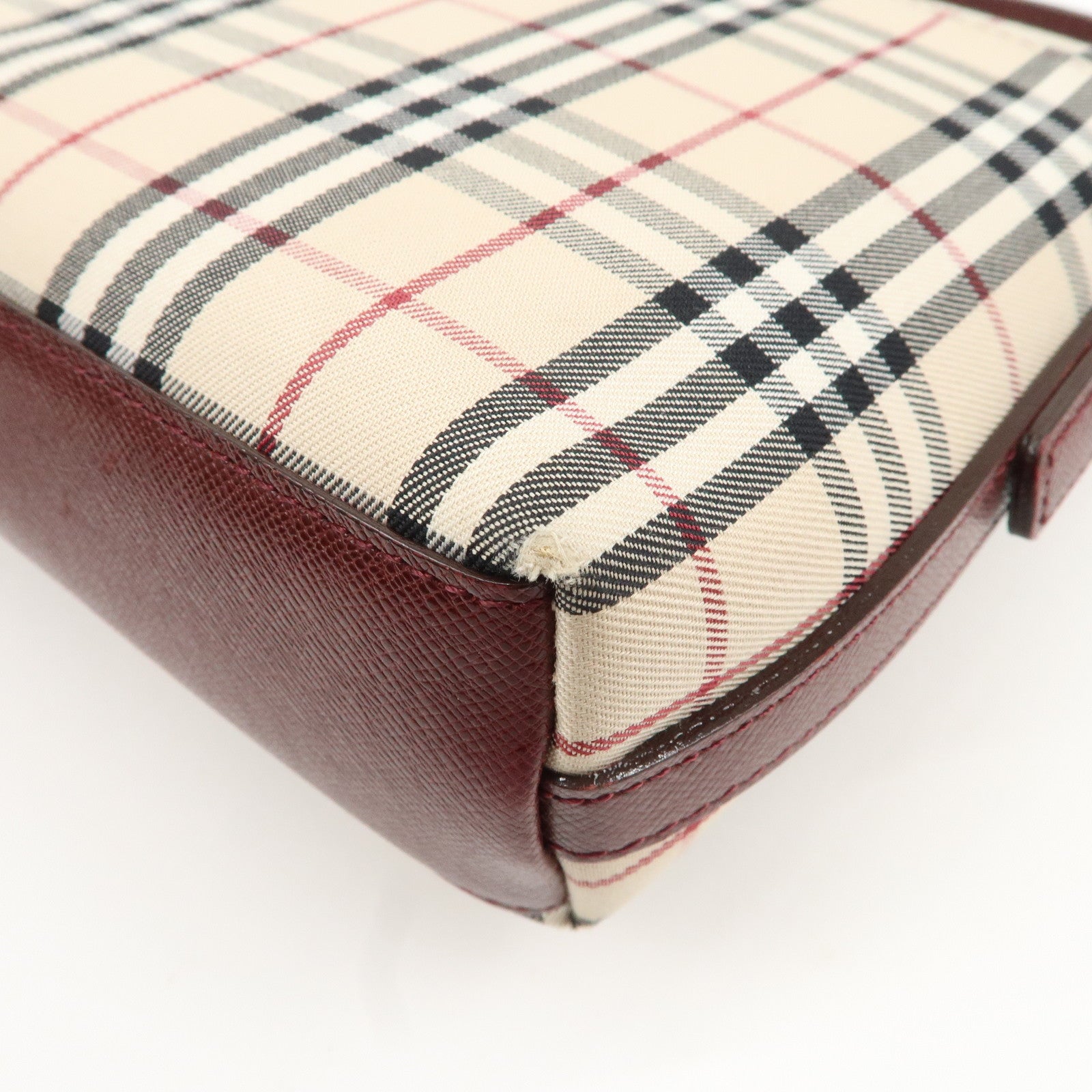 BURBERRY Canvas Leather Nova Plaid Shoulder Bag Hand Bag Bordeaux Used