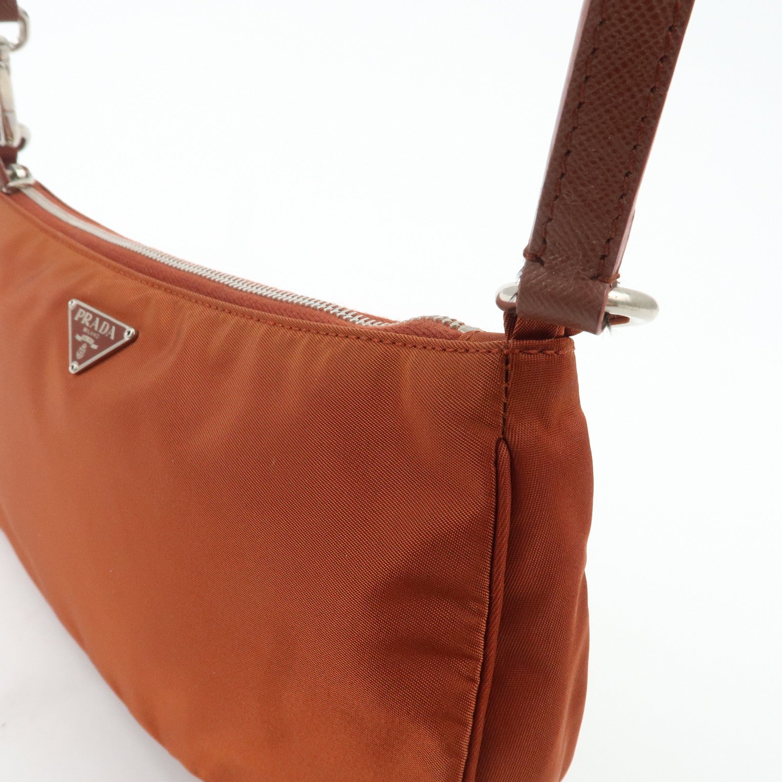 PRADA Logo Nylon Leather Shoulder Bag Hand Bag Pouch Brown Used
