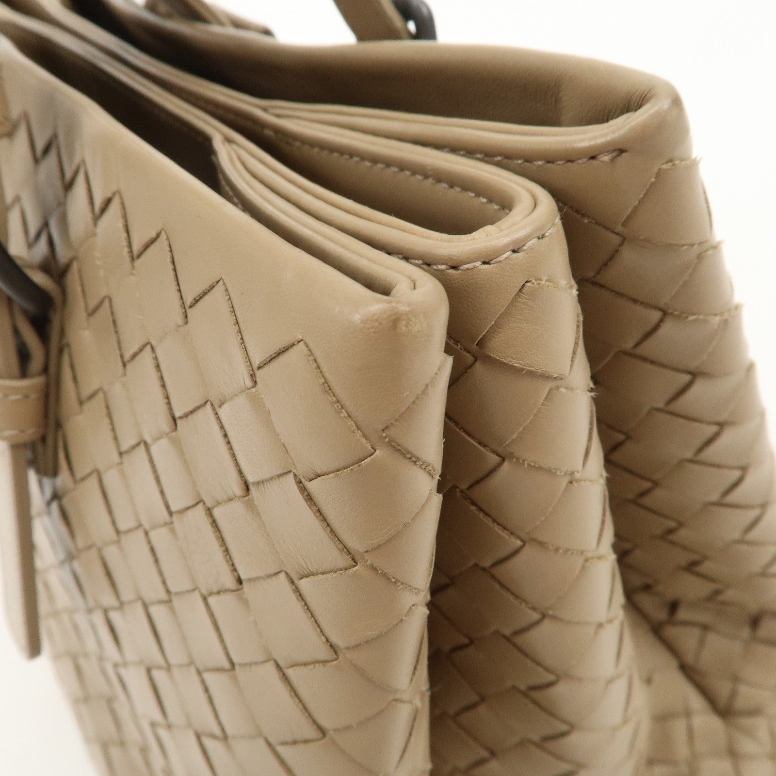 BOTTEGA VENETA Intrecciato Leather Roma Bag Hand Bag Beige Used