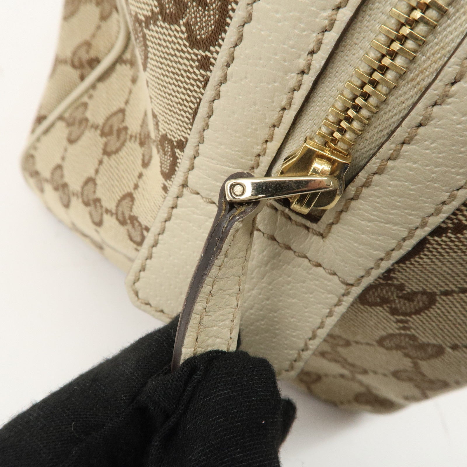 GUCCI Abbey GG Canvas Leather Mini Boston Bag Beige Ivory 153026 Used