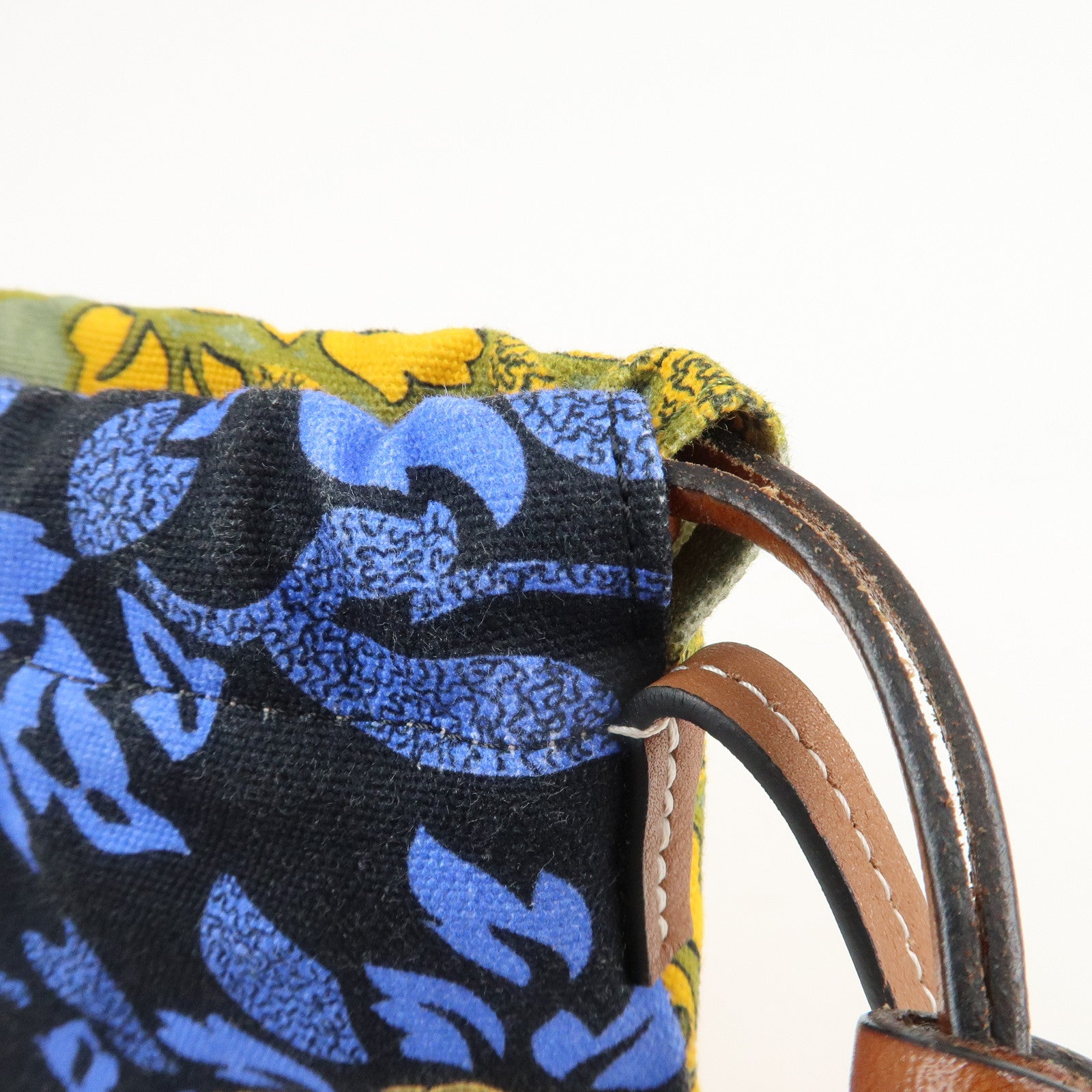 LOEWE Anagram Canvas Leather Paula's Ibiza Drawstring Shoulder Bag Used