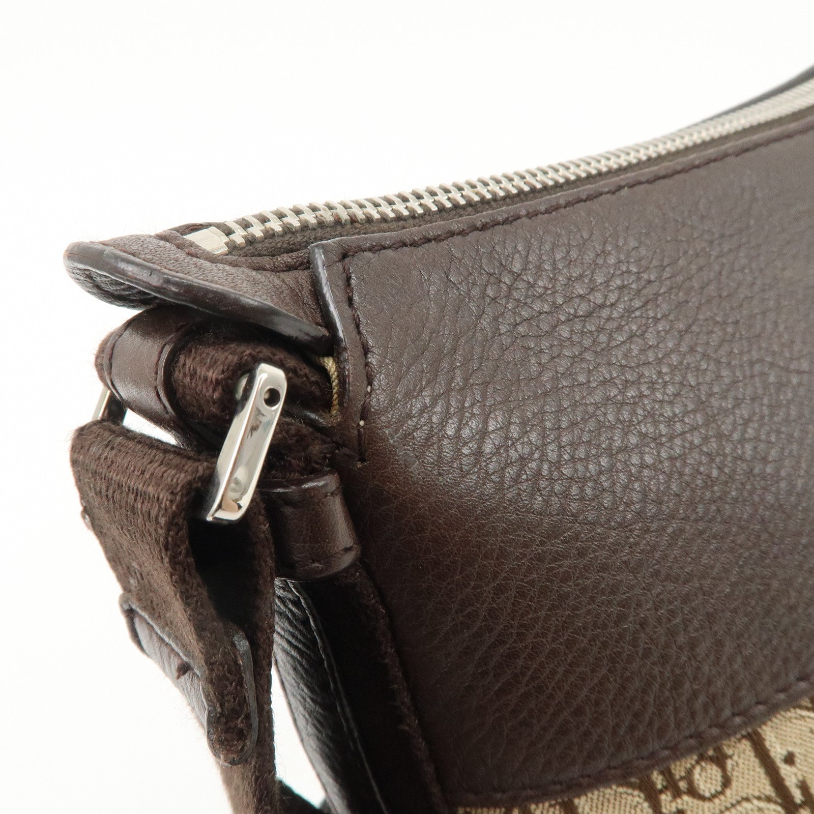 Christian Dior Trotter Canvas Leather Shoulder Bag Beige Brown Used