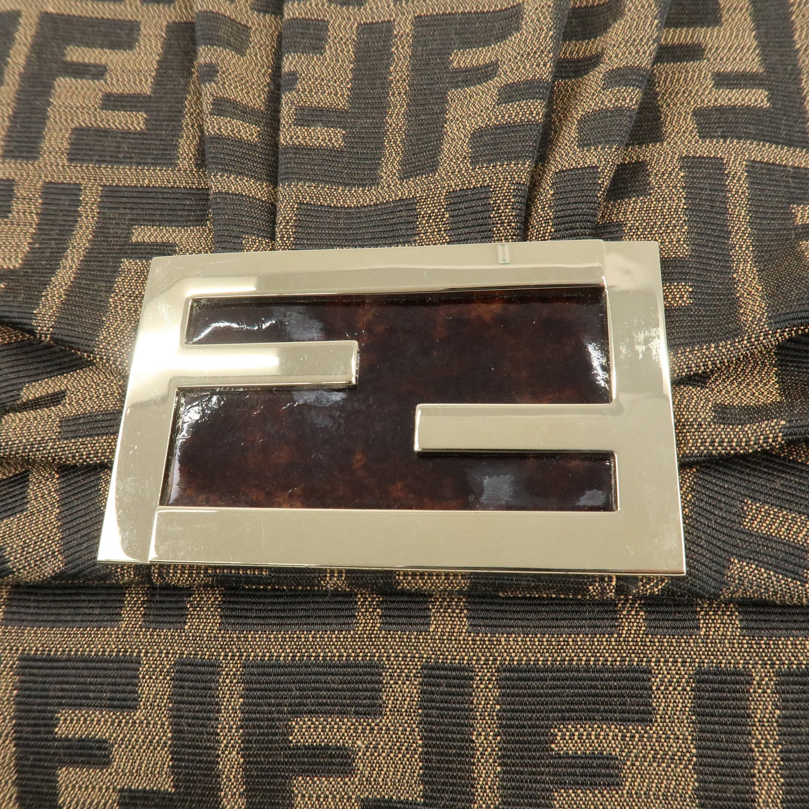 FENDI Zucca Canvas Patent Shoulder Bag Brown Black 8BT163 Used