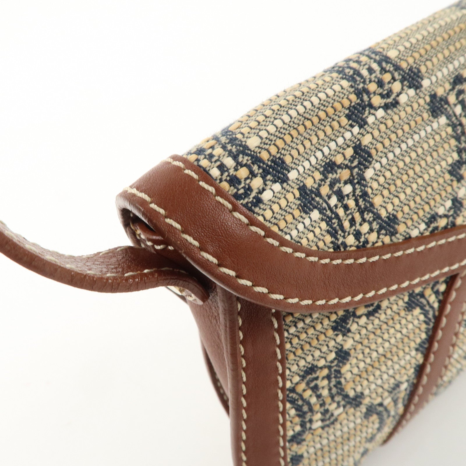 CELINE Macadam Canvas Leather Shoulder Bag Beige Navy Brown Used