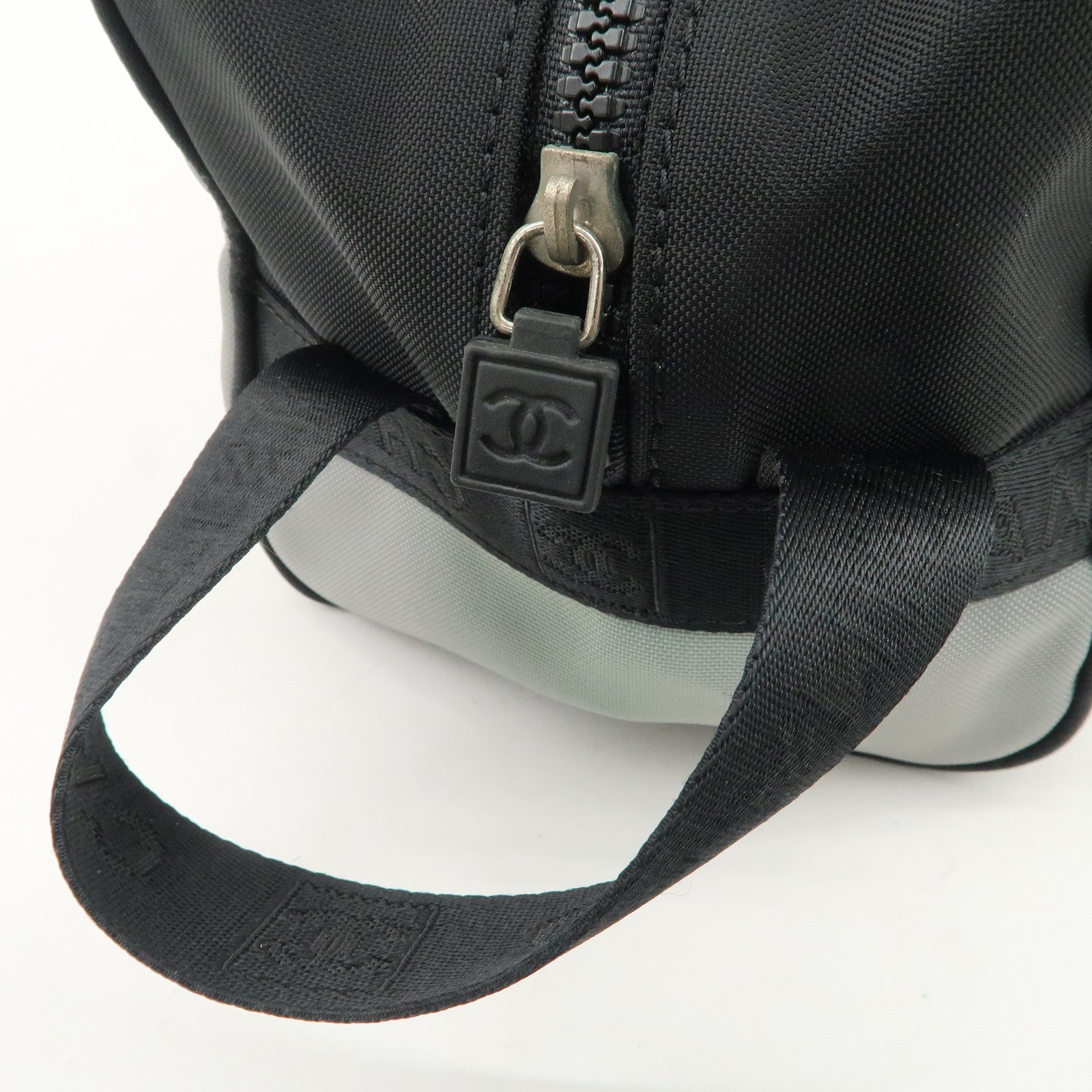 CHANEL Sportsline Nylon Canvas Shoes Bag Hand Bag Black Gray Used