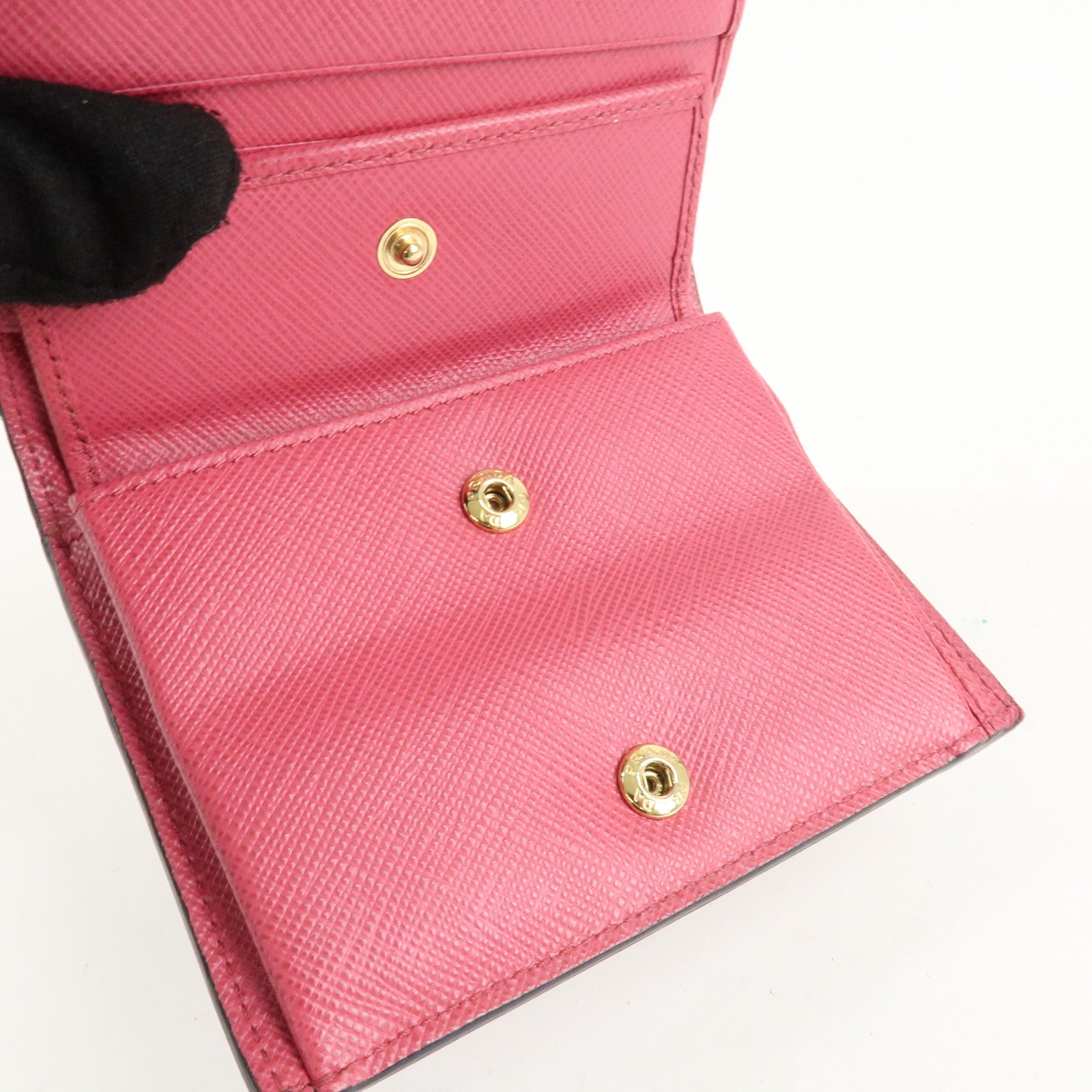 PRADA Logo Saffiano Leather Heart Print Bi-fold Wallet 1MV204 Used