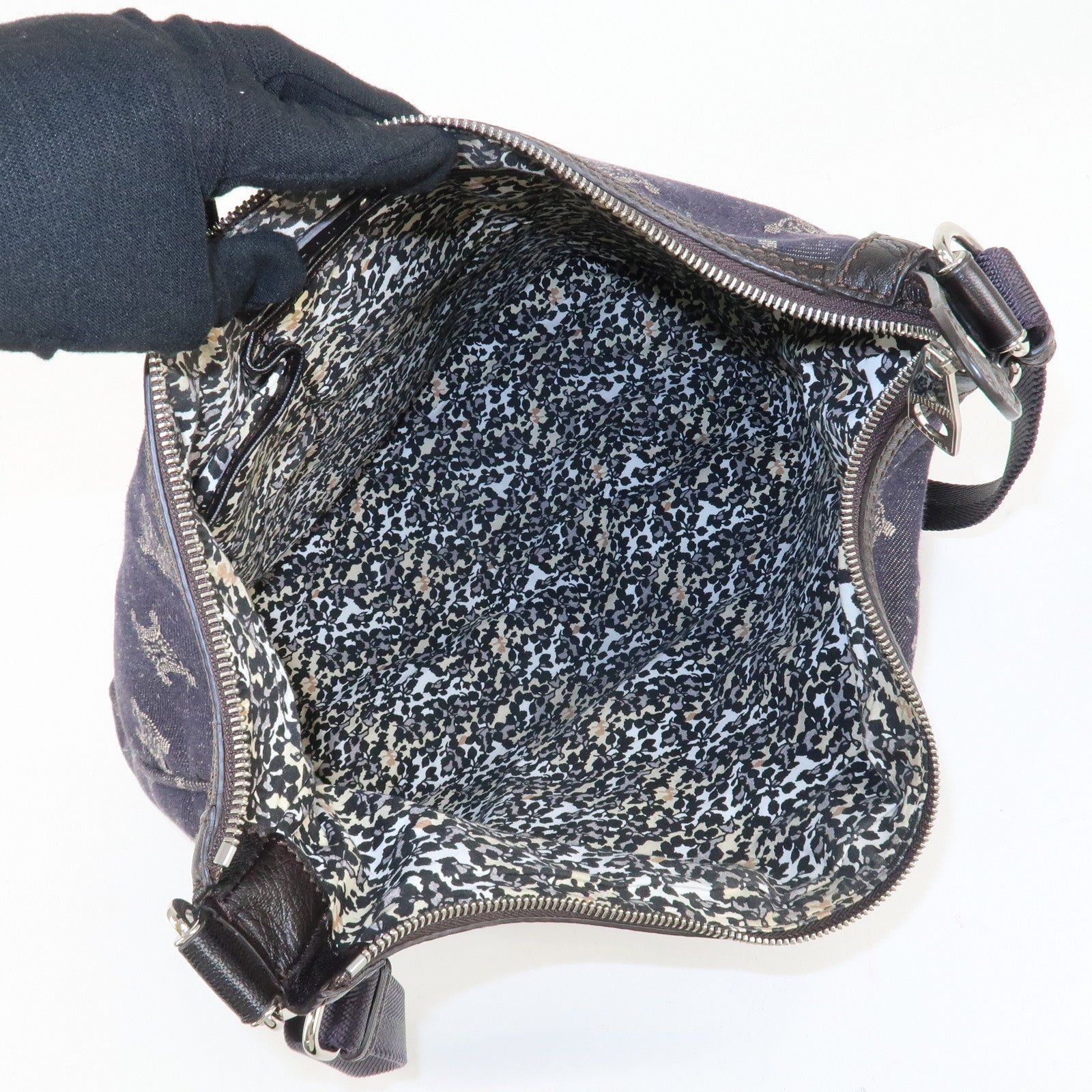 CELINE Macadam Denim Leather Shoulder Bag Crossbody Bag Navy Used