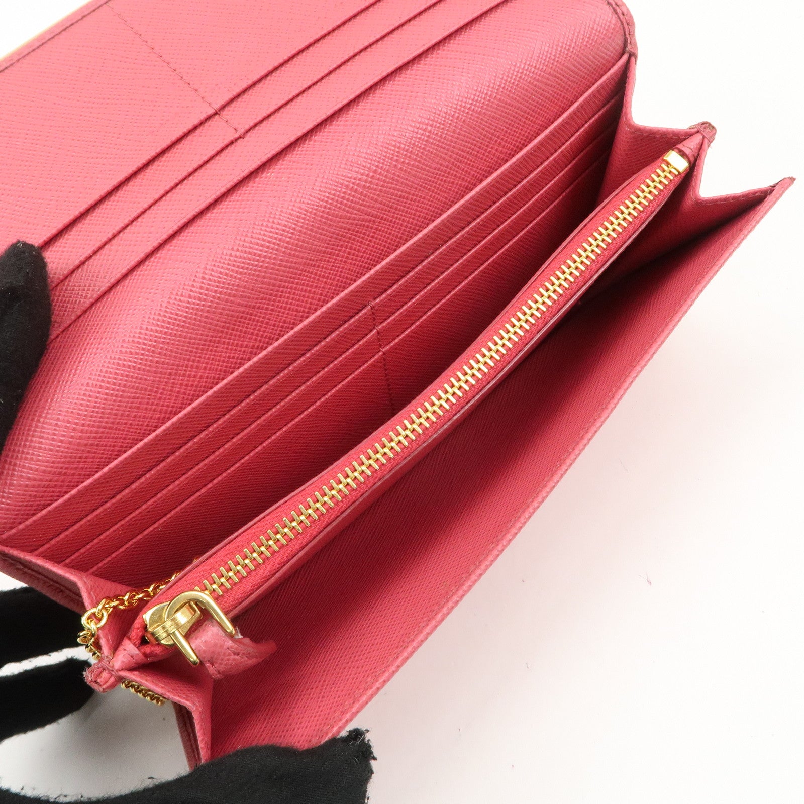 PRADA Saffiano Leather Bi Fold Long Wallet Pink 1MH132 Used