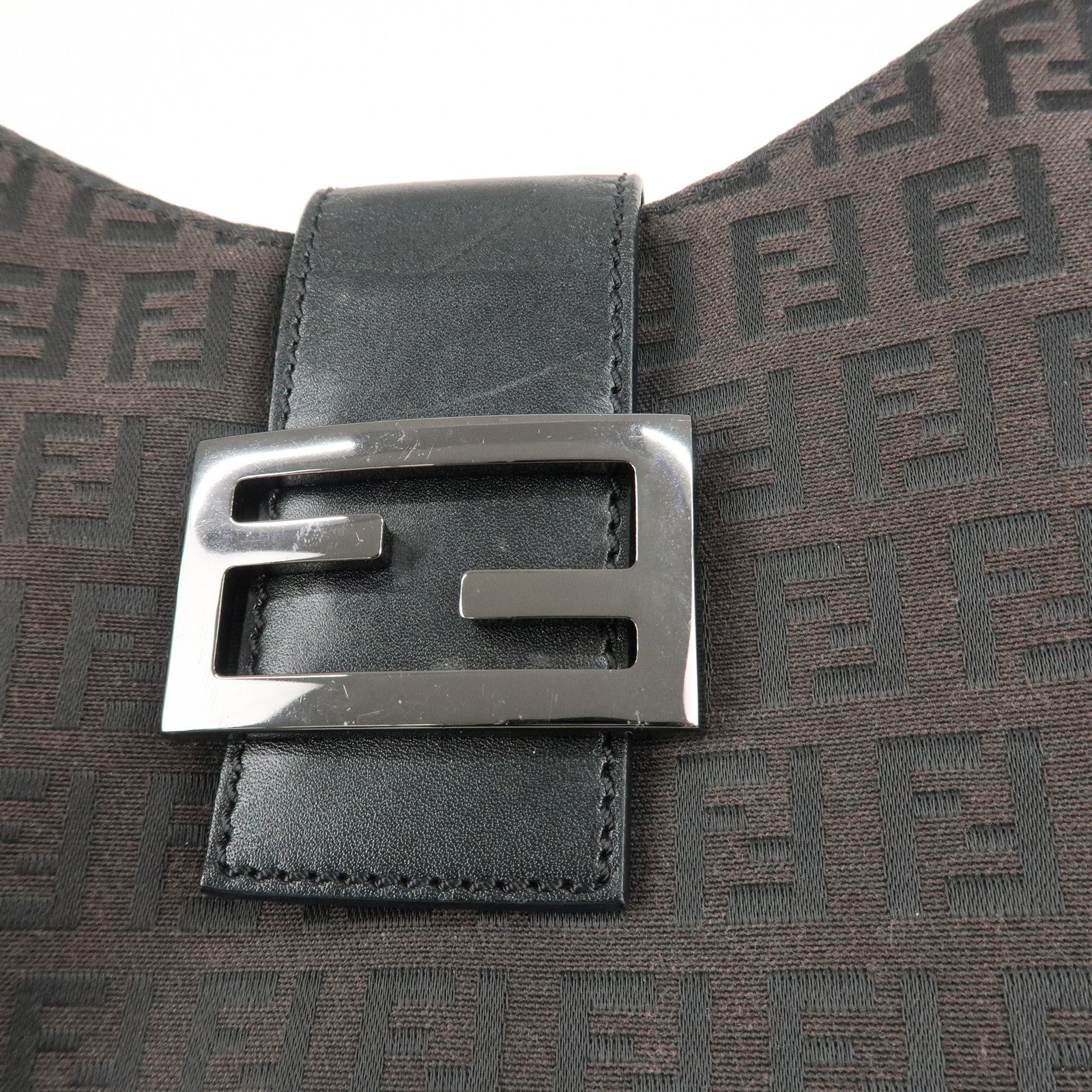 FENDI Zucchino Canvas Leather Shoulder Bag Brown Black 8BR036 Used