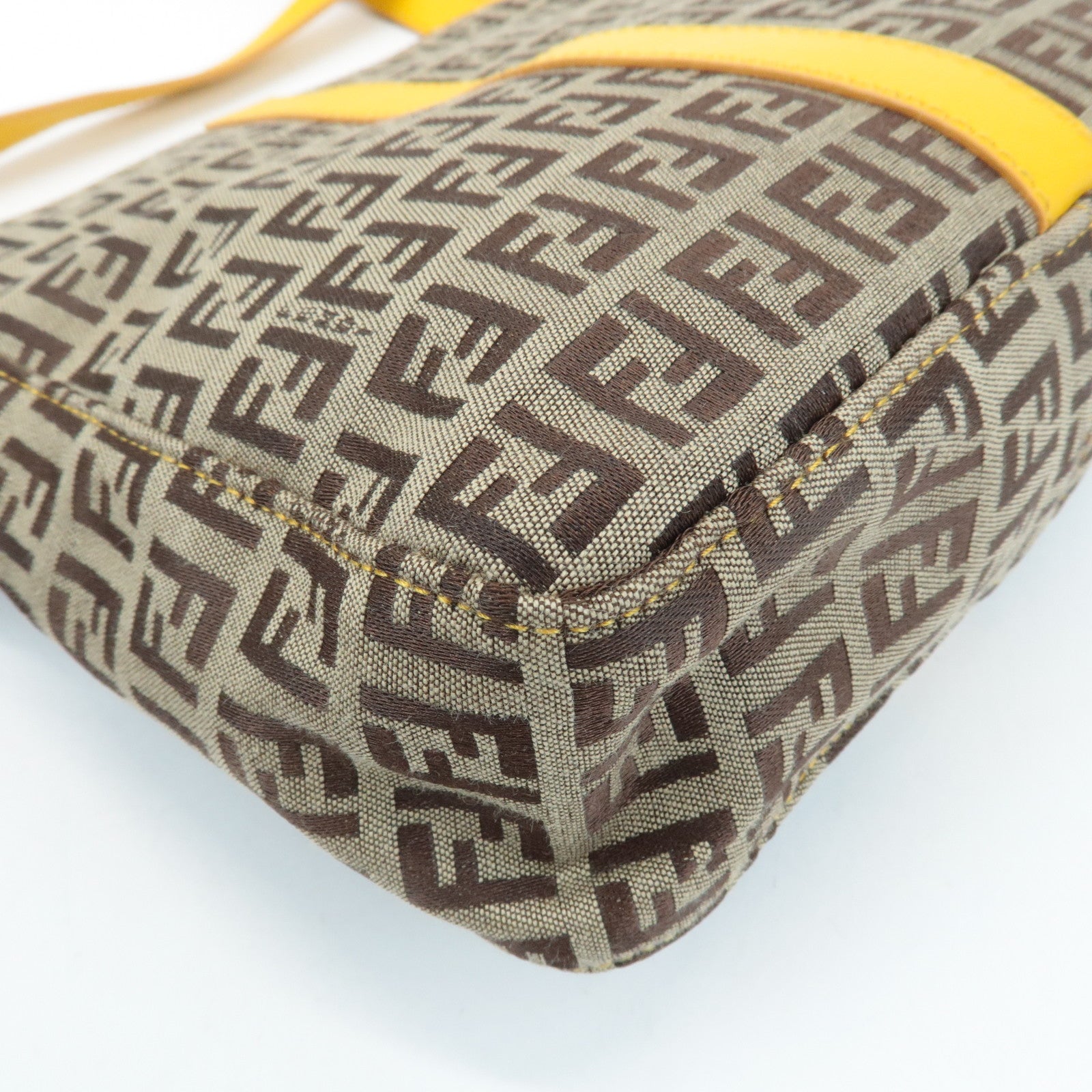 FENDI Zucchino Canvas Leather Shoulder Bag BrownYellow 8BT175 Used