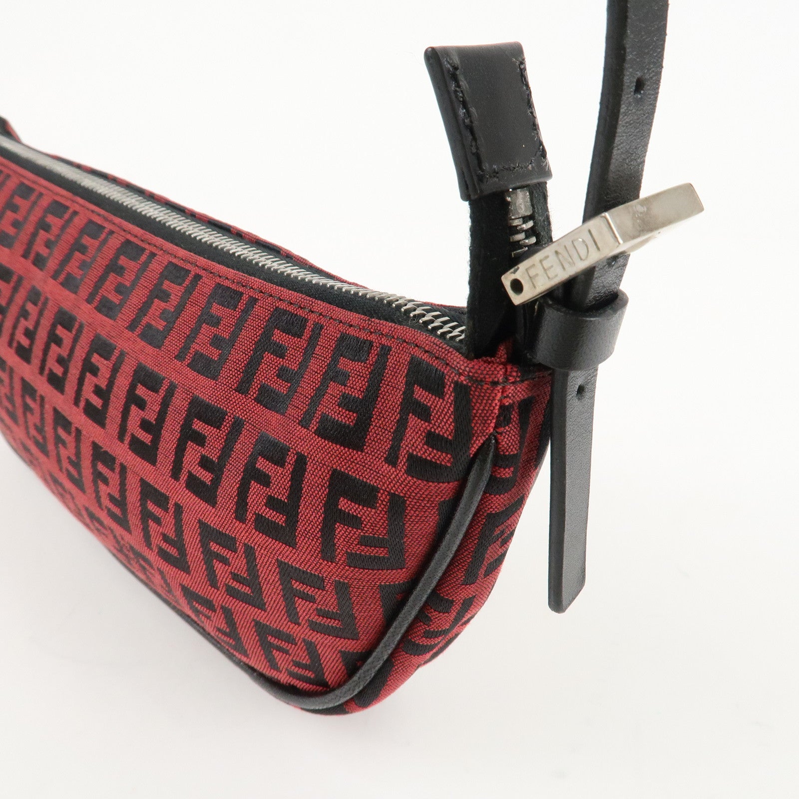 FENDI Zucchino Canvas Leather Accessory Pouch Hand Bag Black Red Used
