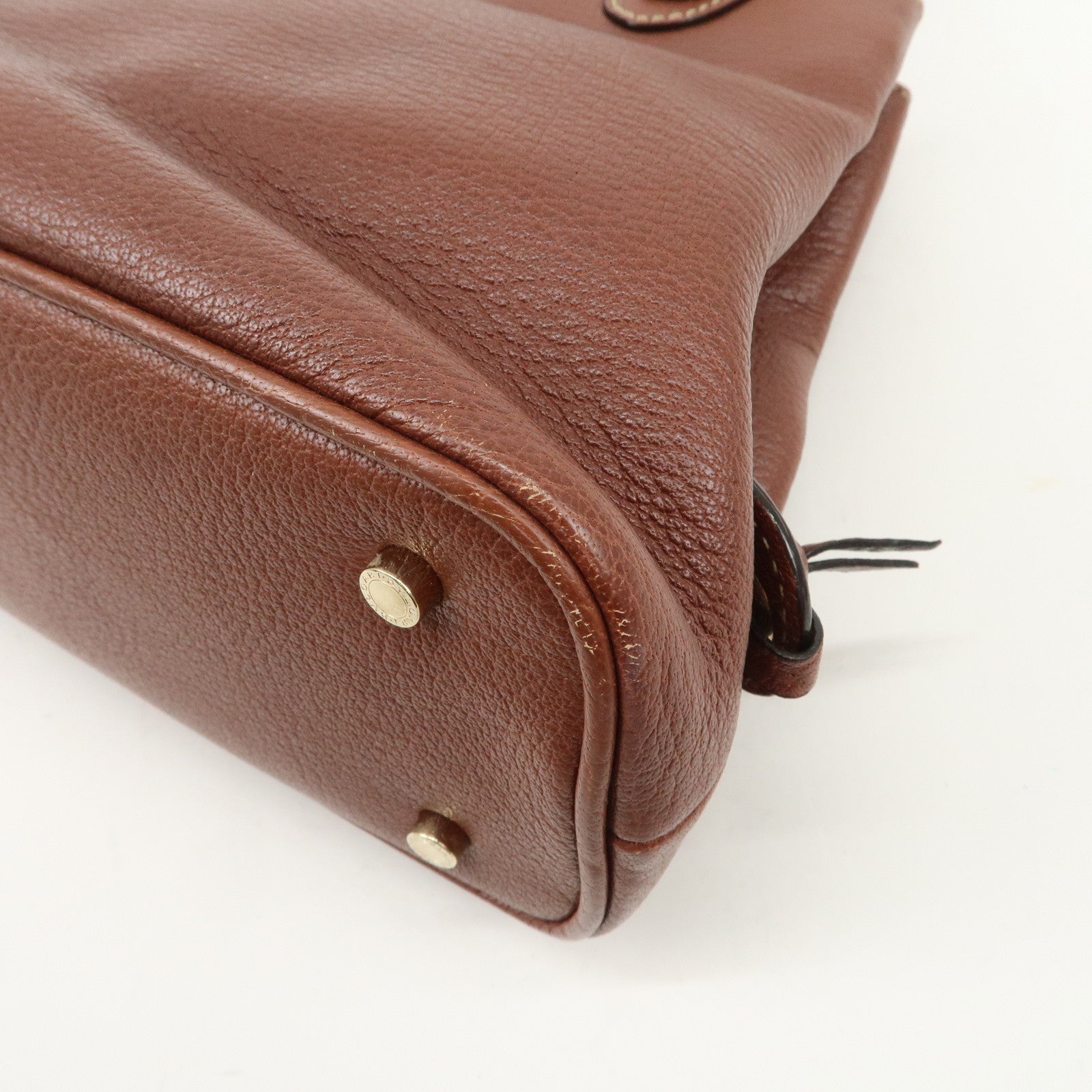 BVLGARI Leather Front Pocket Hand Bag Tote Bag Brown Used