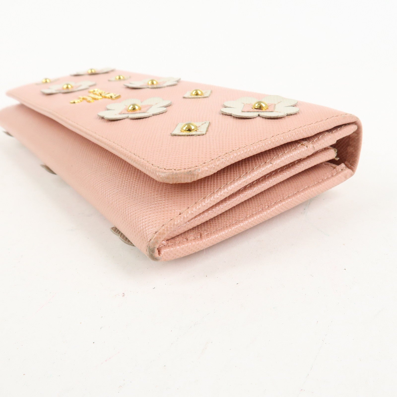 PRADA Set of 2 Saffiano Leather Bi-fold Long Wallet Glower Motif Used