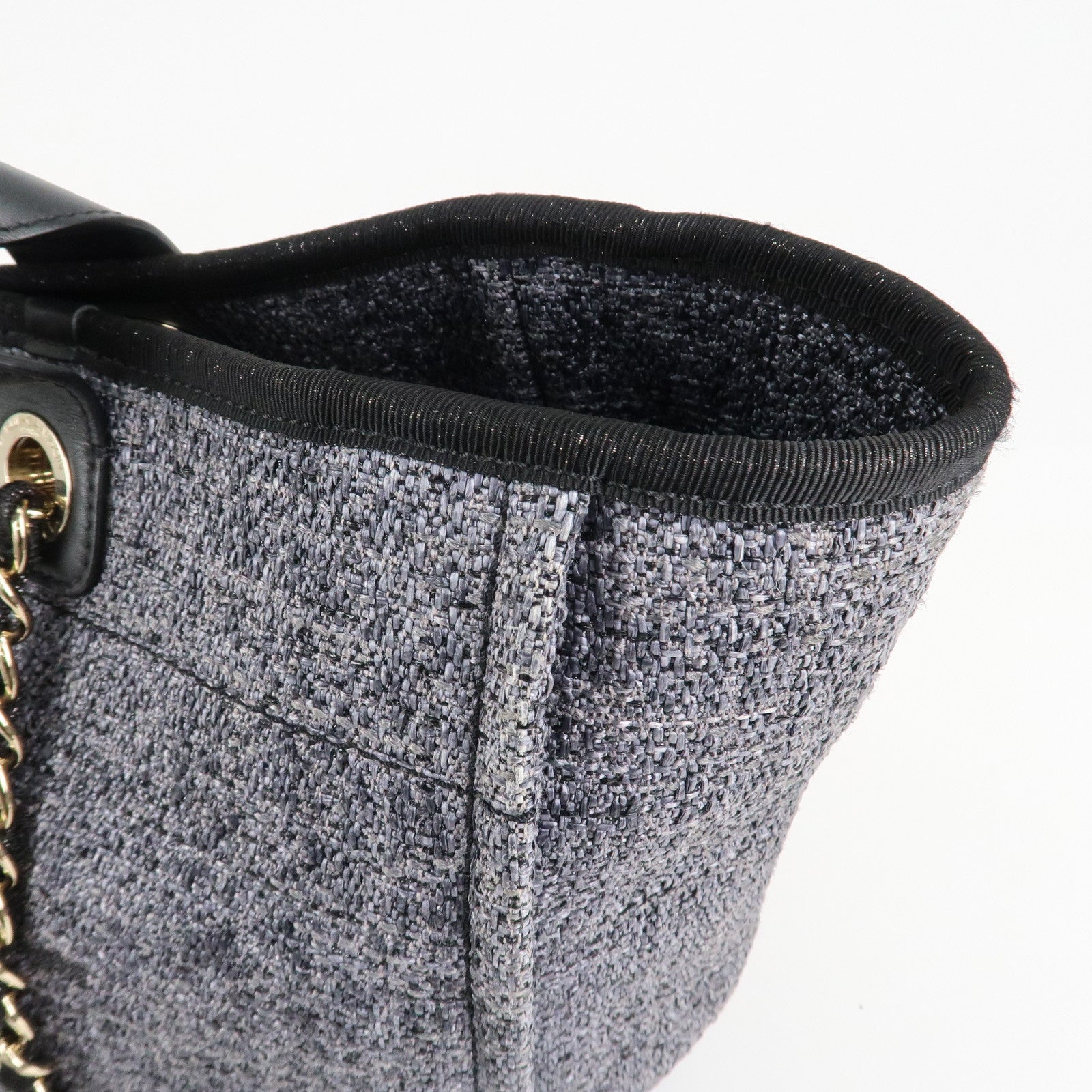 CHANEL Deauville Raffia Leather Chain Tote Bag GM A66941 Navy Used