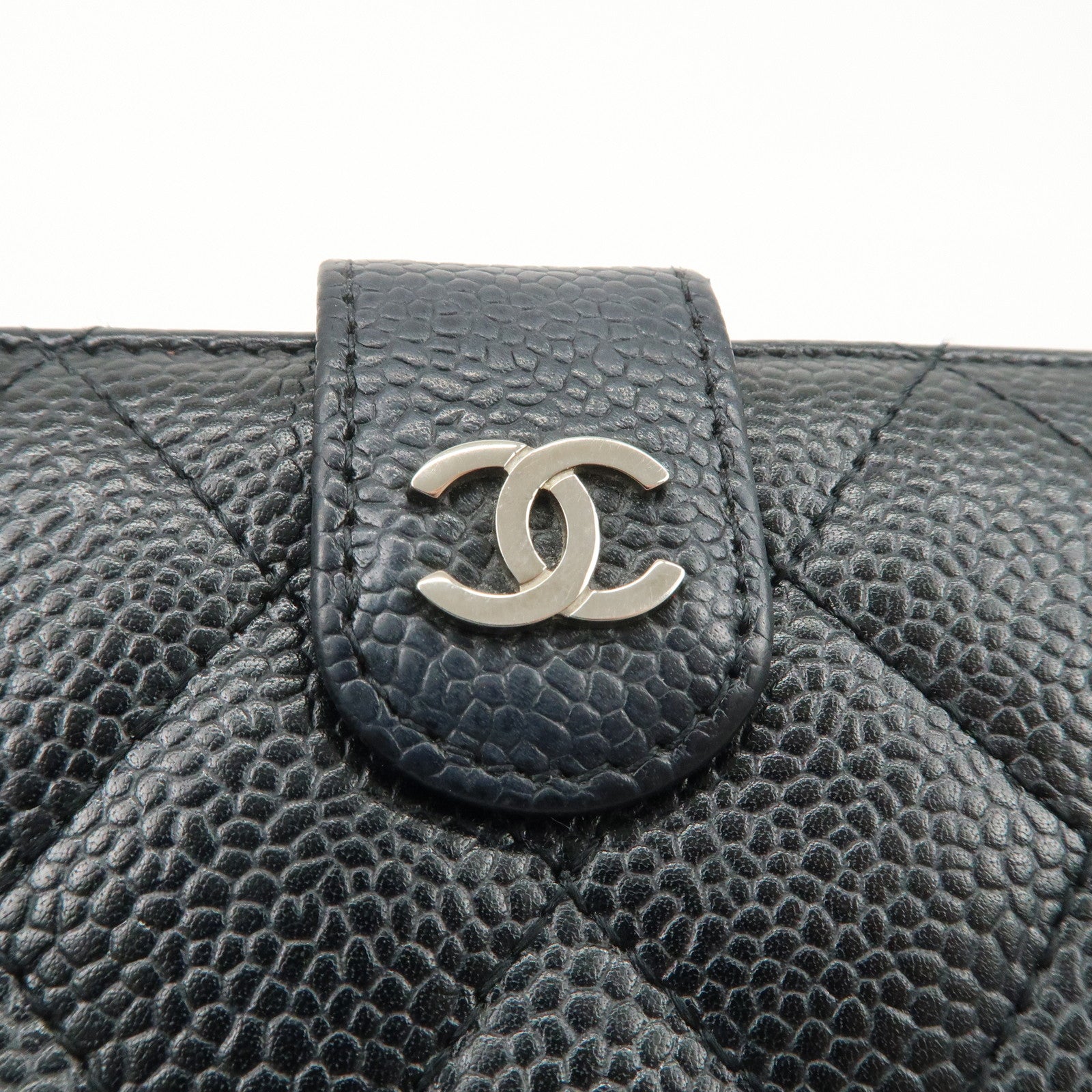 CHANEL COCO Mark Matelasse Caviar Skin Bi-fold Wallet A48667 Used