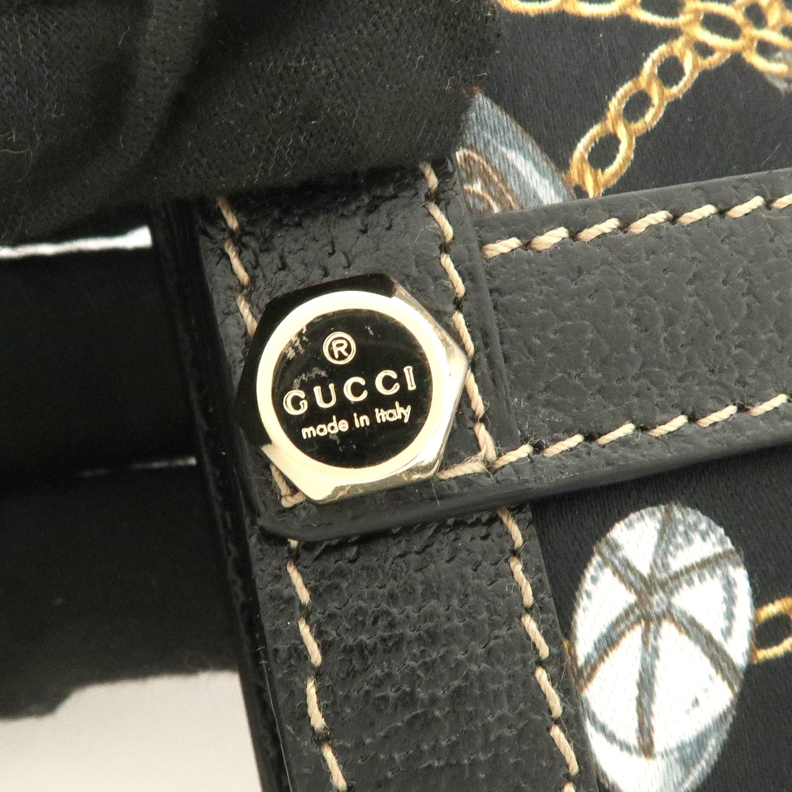 GUCCI Charmy Nylon Leather W Hook Long Wallet Black 153211 Used