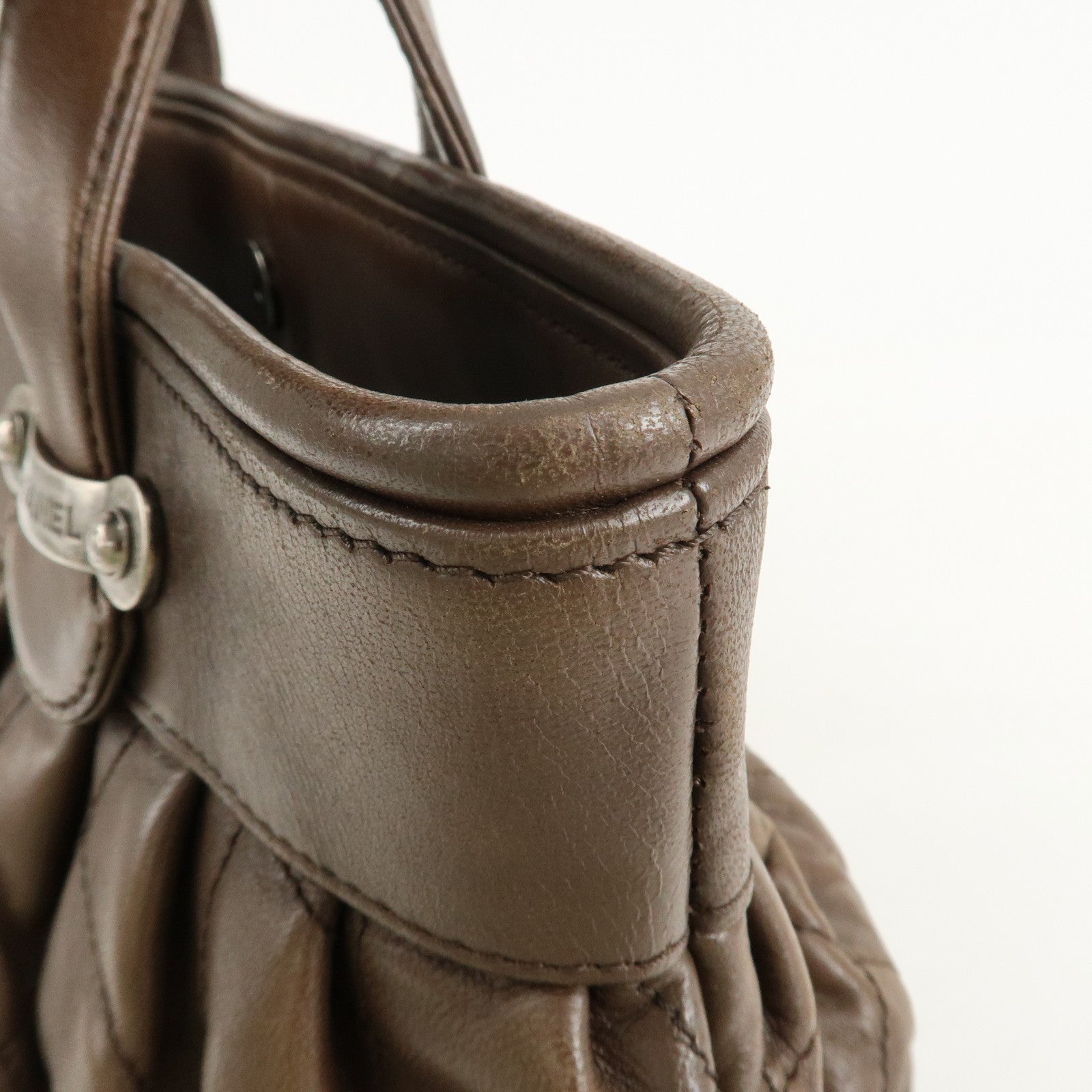 CHANEL Matelasse Leather Hand Bag Tote Bag Brown Used