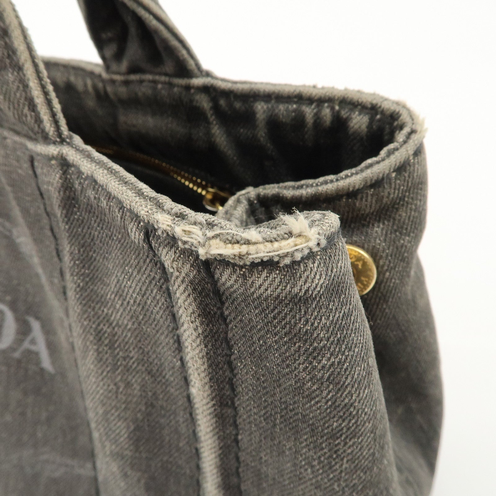 PRADA Canapa Mini Denim Hand Bag Tote Bag Black 1BG439 Used