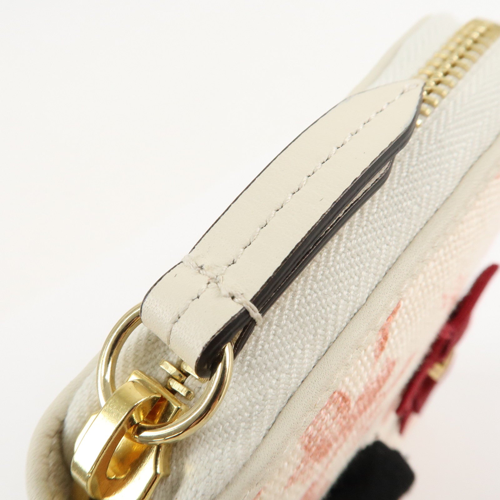 GUCCI GG Marmont Canvas Leather Floral Pattern Round Zipper Wallet Used