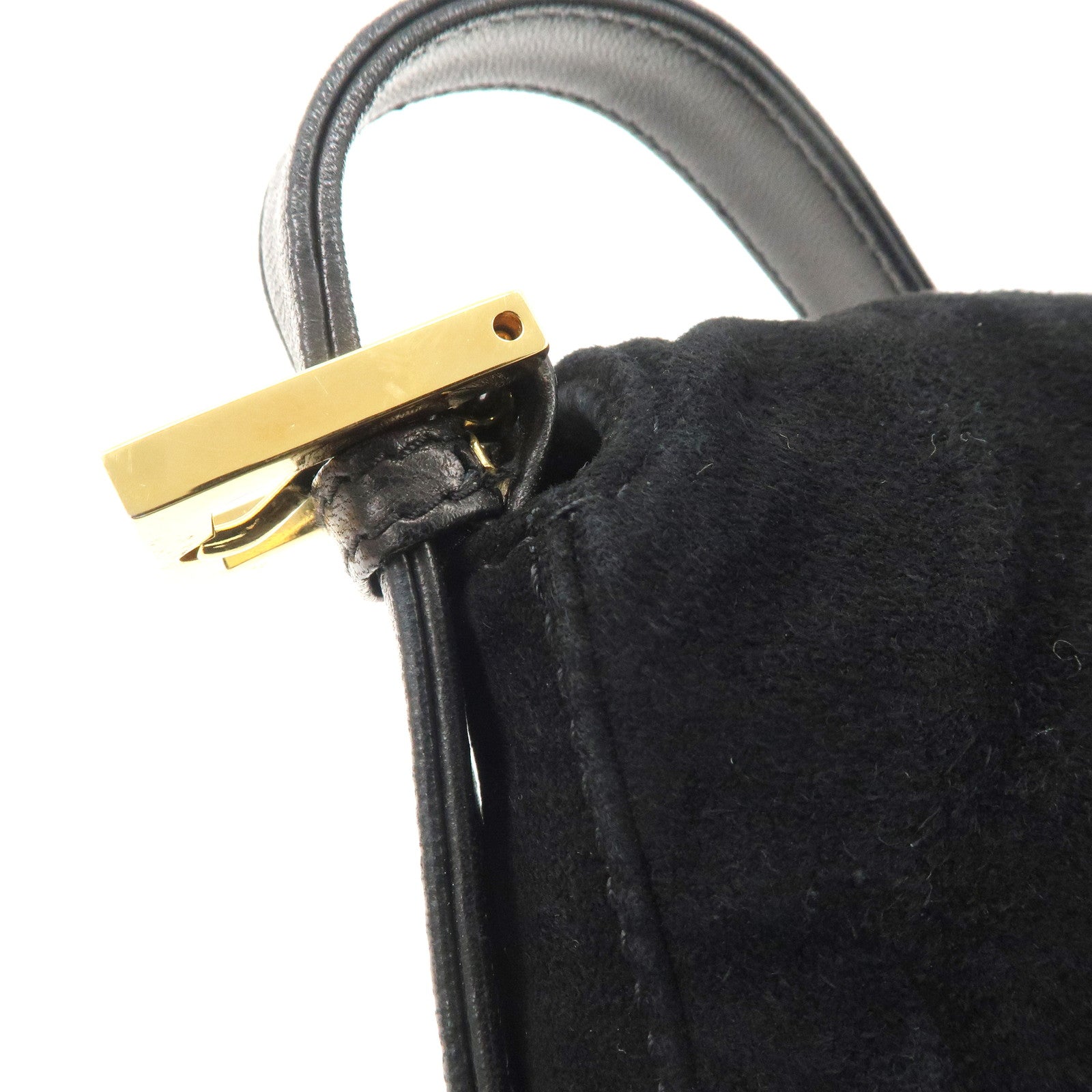 FENDI Mamma Bucket Suede Leather Shoulder Bag Black 26424 Used