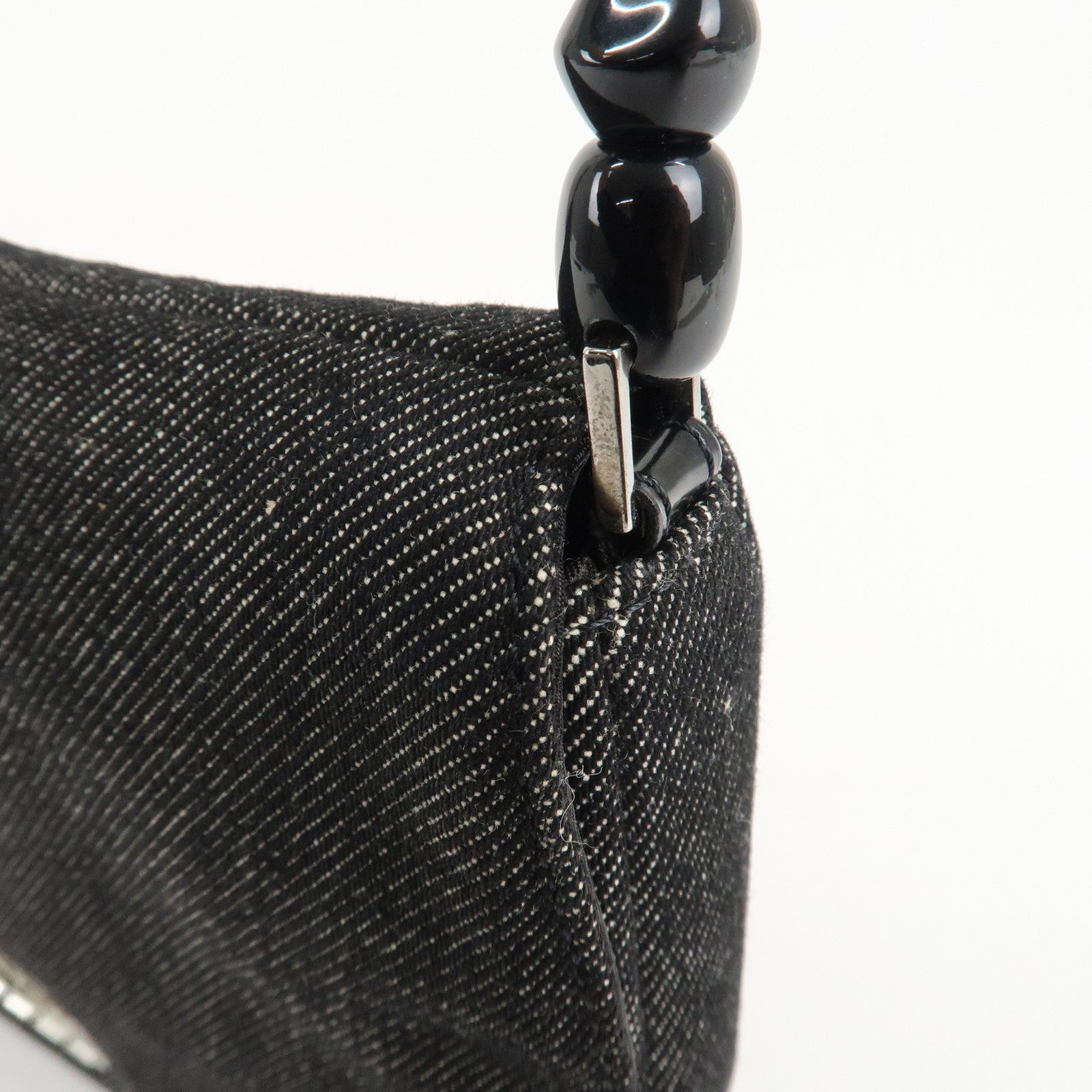 Christinan Dior Maris Pearl Canvas Leather Shoulder Bag Black Used