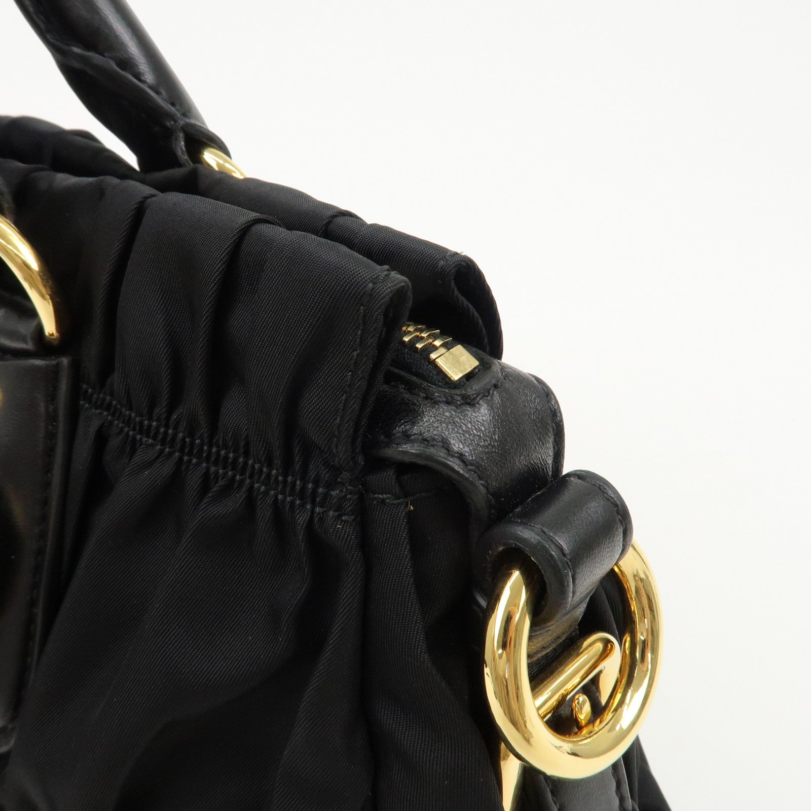 PRADA Logo Nylon Leather 2Way Bag Hand Bag Black NERO BN1407 Used