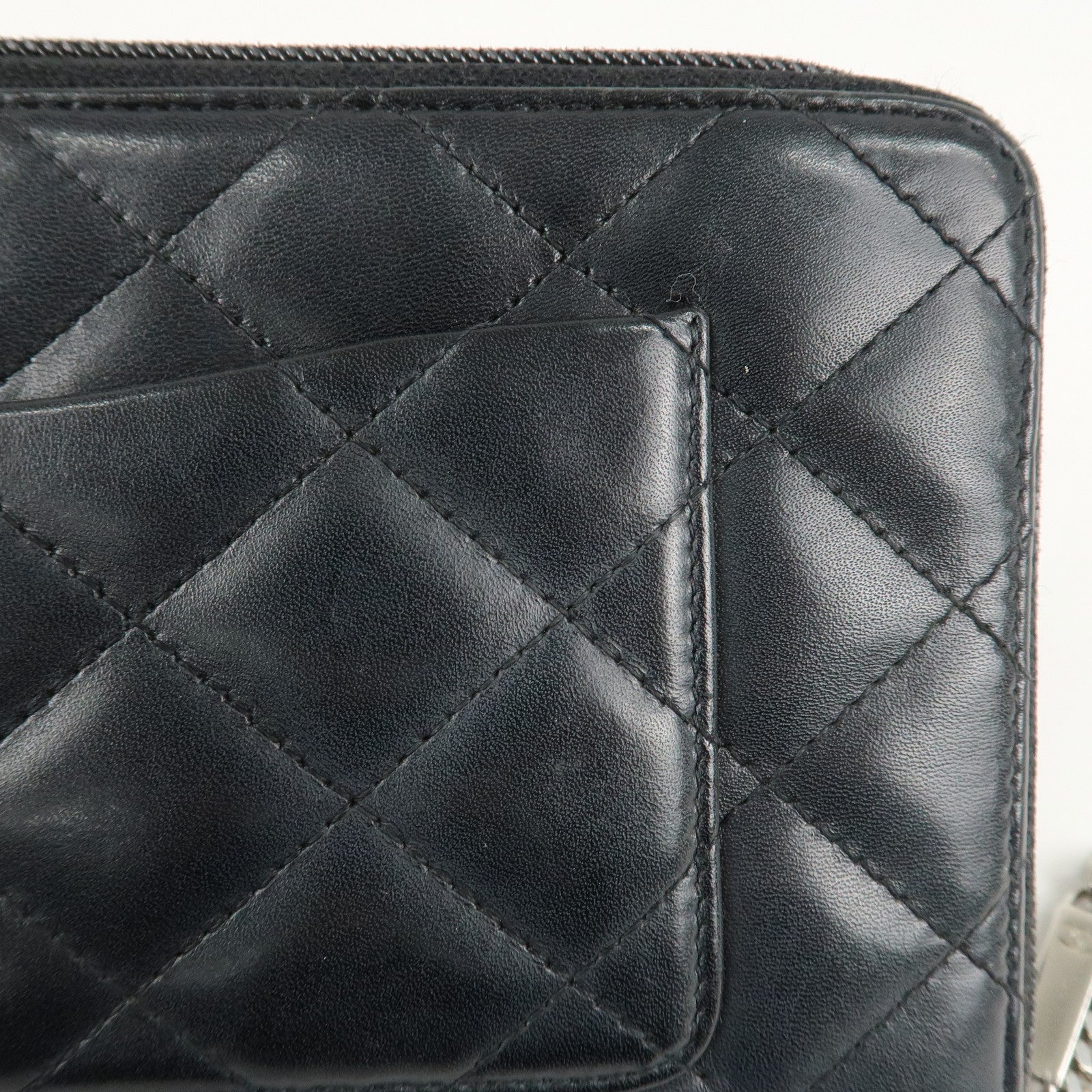 CHANEL Cambon Line Leather Round Zippy Long Wallet Black A26710 Used
