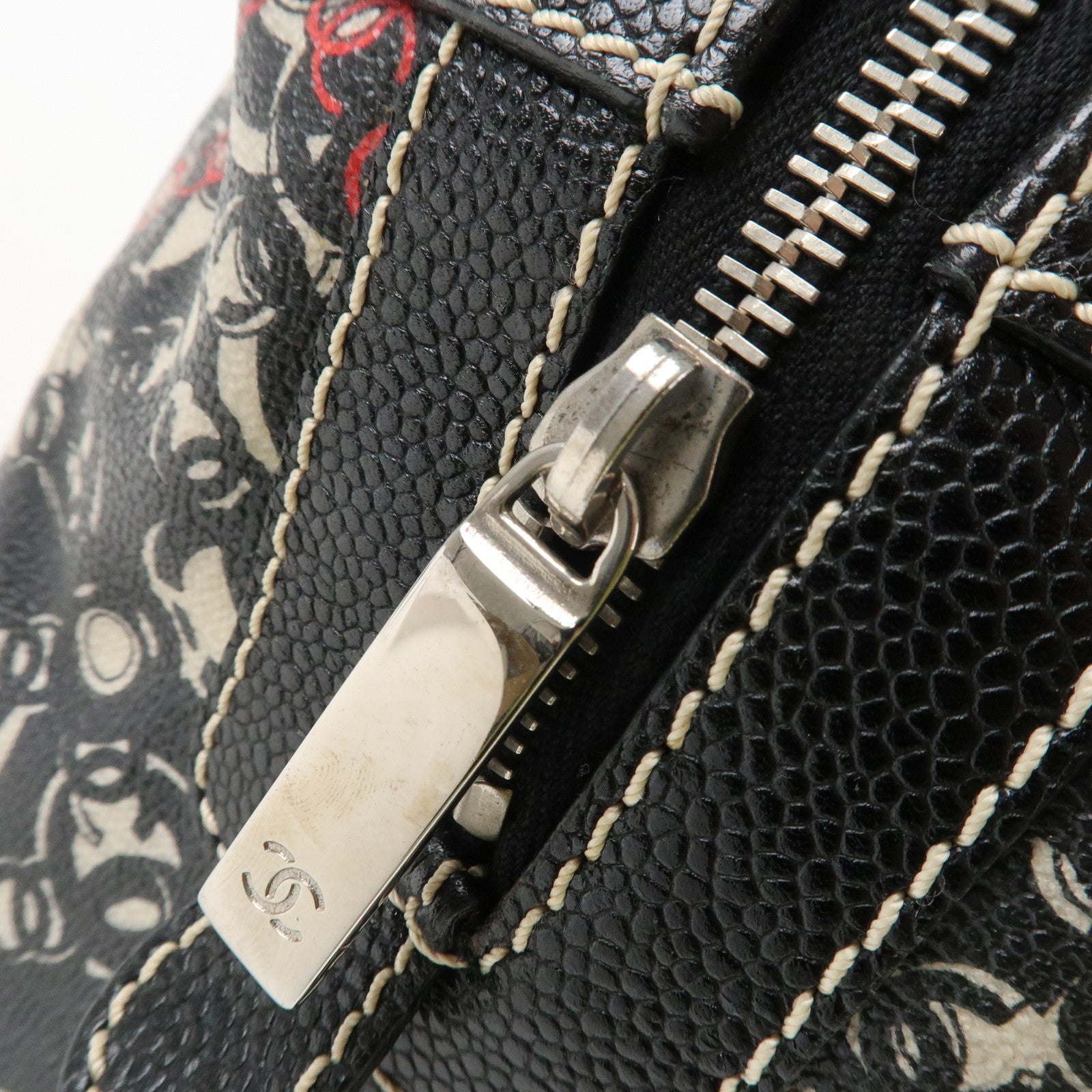 CHANEL COCO Travel PVC Leather Boston Bag Black Silver HDW Used