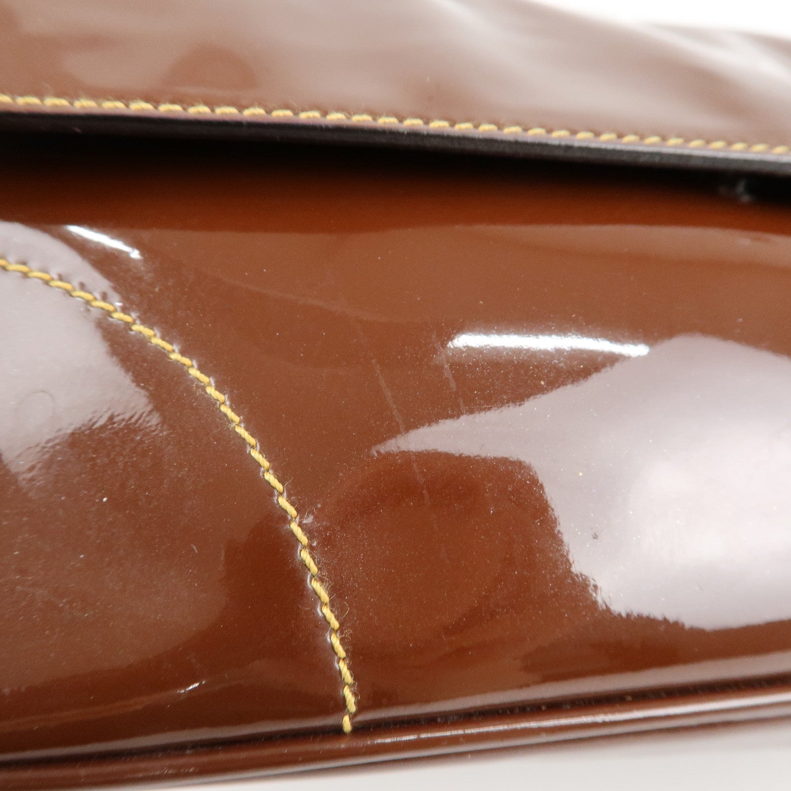 PRADA Patent Leather Shoulder Bag Brown Used