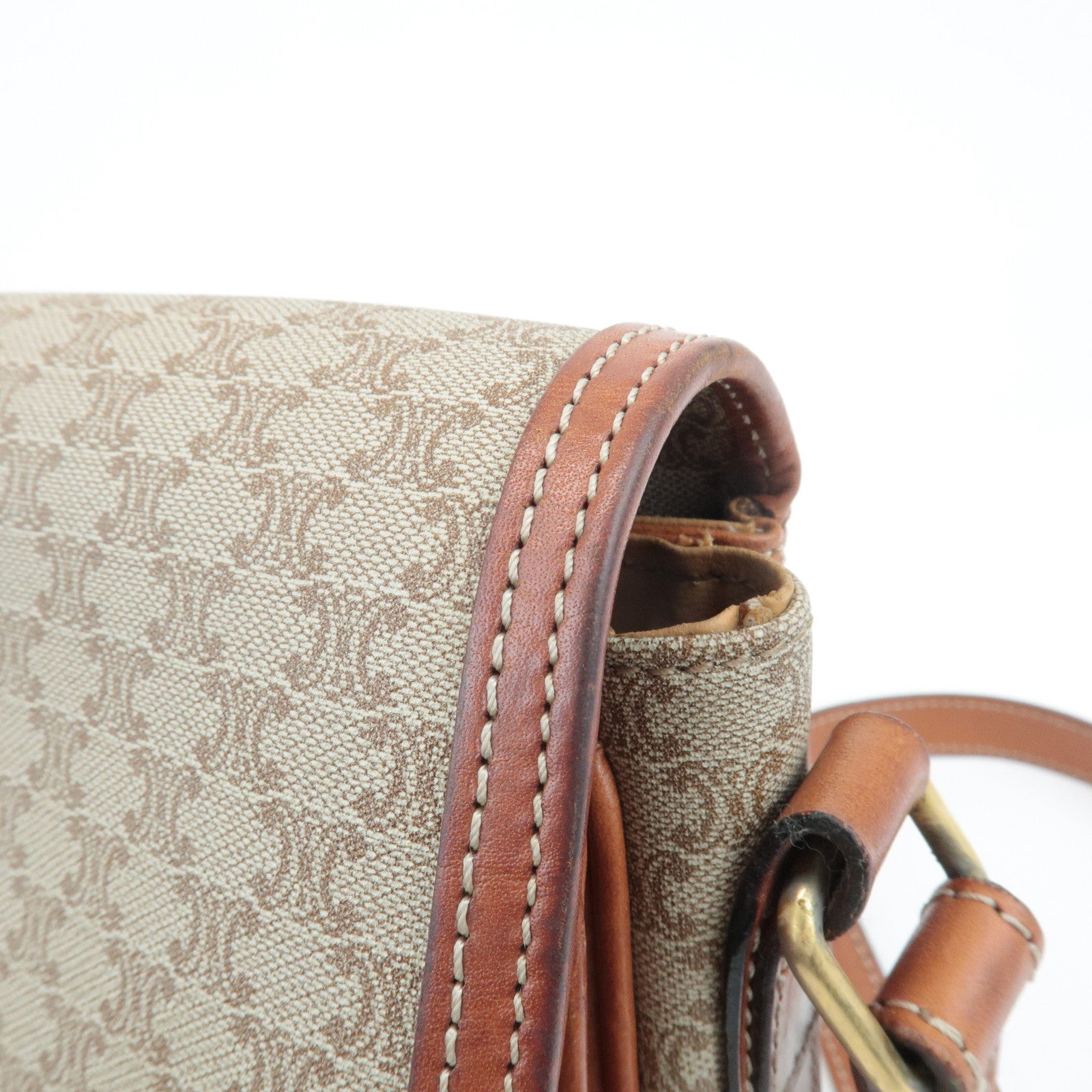 CELINE Macadam PVC Leather Shoulder Bag Beige Brown Used