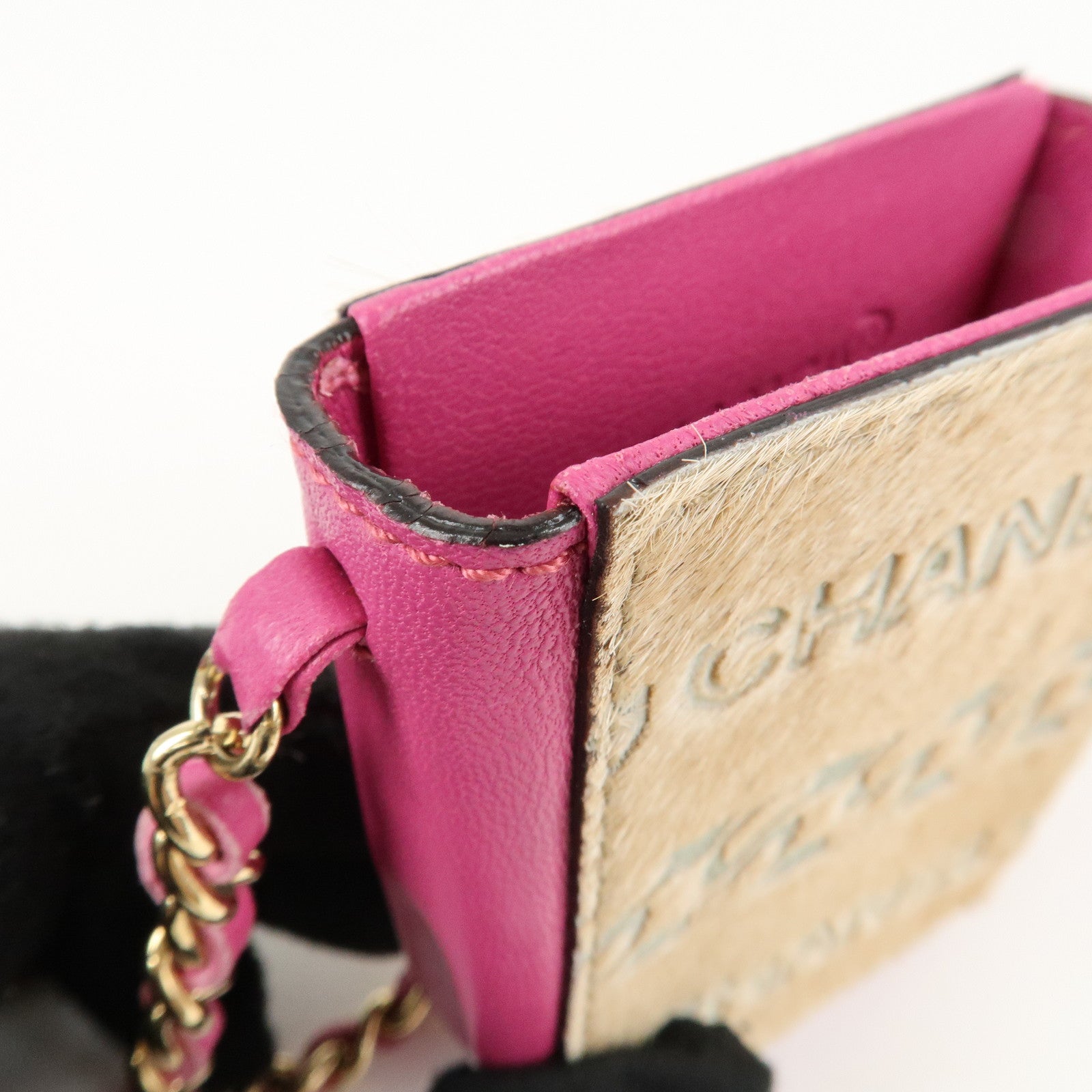 CHANEL Unborn Calf Lamb Skin Chain Shoulder Cigarette Case Used