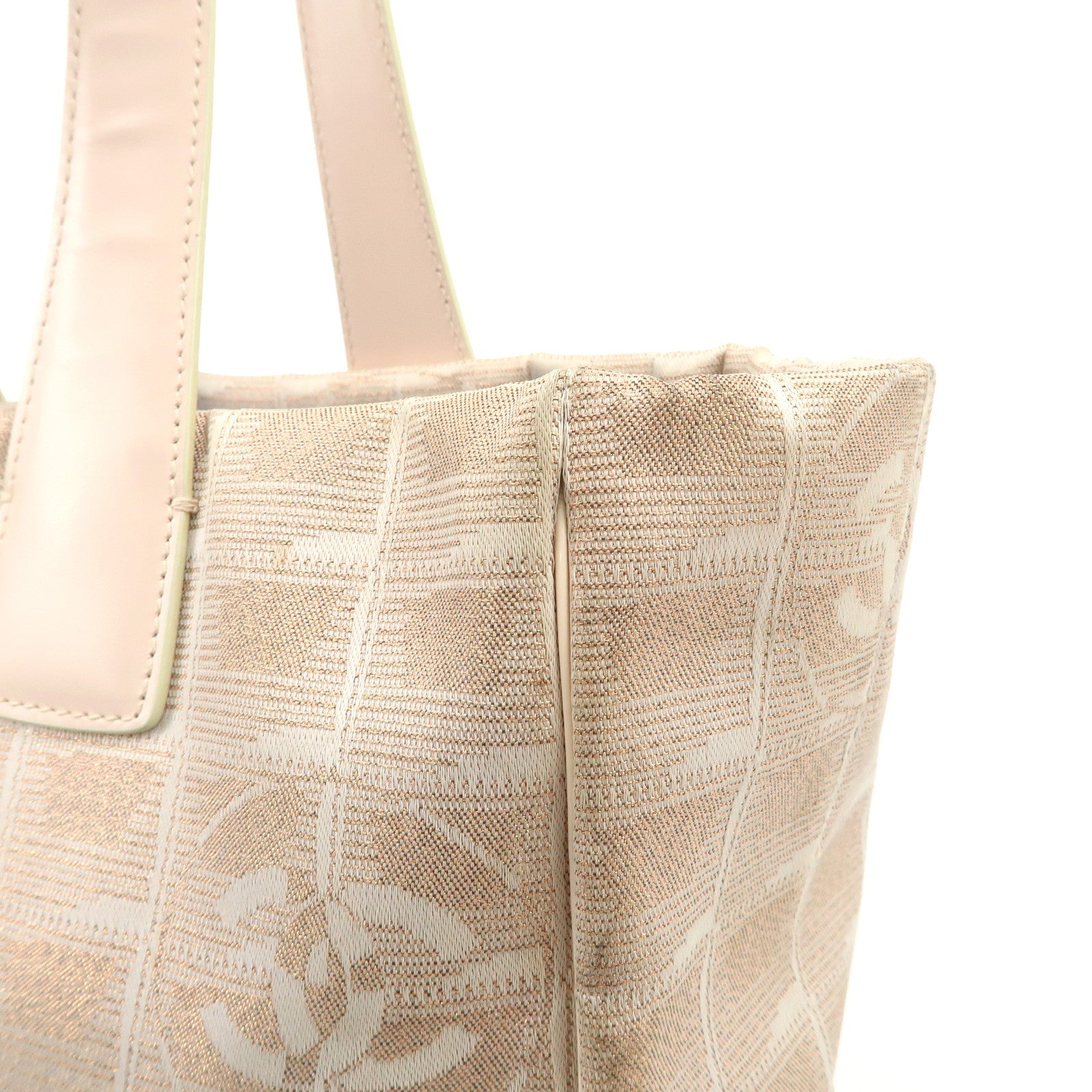 CHANEL New Travel Line Nylon Jacquard Leather Tote Bag Pink A15991 Used