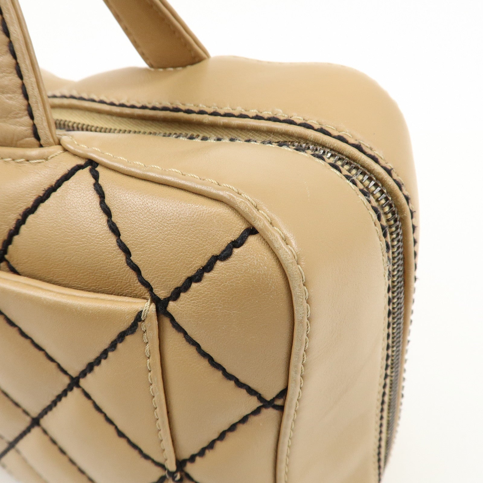 CHANEL Wild Stitch Lamb Skin Coco Mark Hand Bag Beige A14692 Used