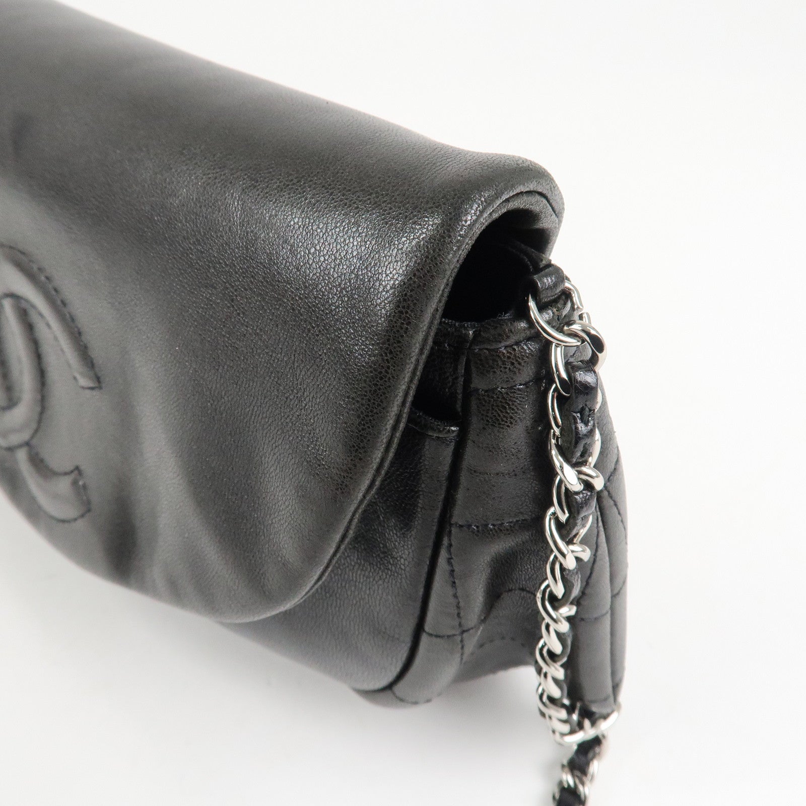 CHANEL COCO Mark Lamb Skin Half Moon Chain Shoulder Bag A40033 Used