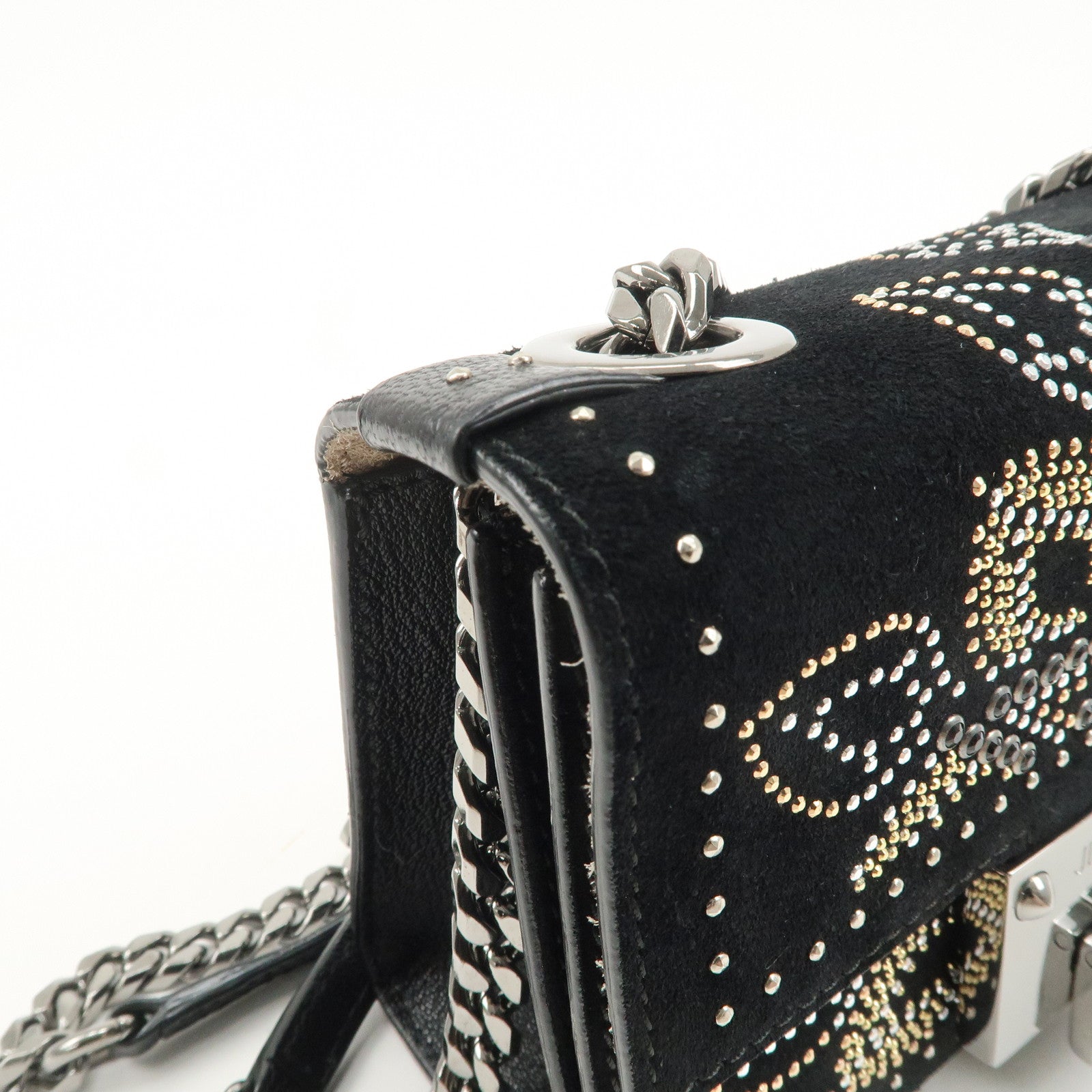 JIMMY CHOO Suede Leather Level Soft Mini Chain Shoulder Bag Used