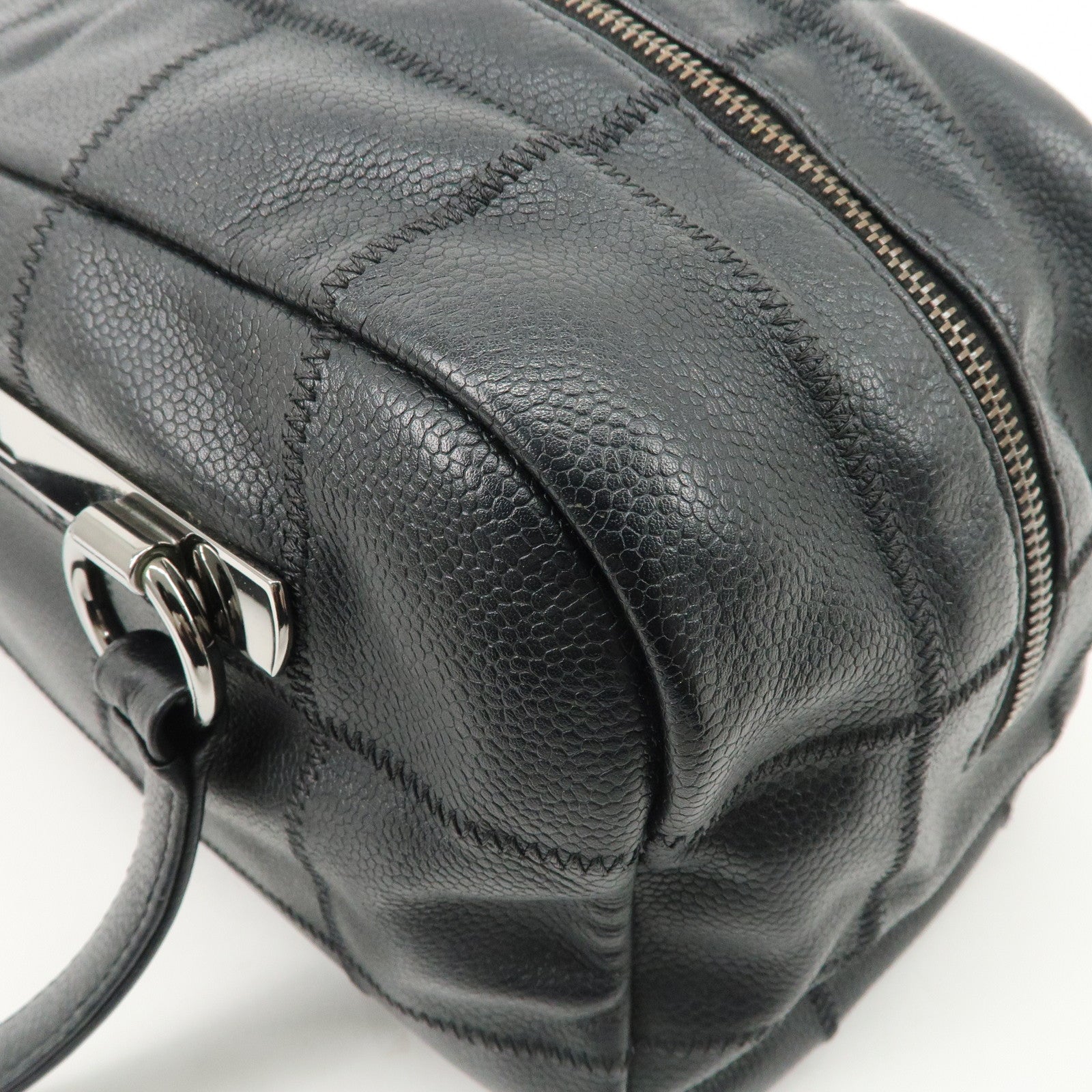 Chanel Chocolate Bar Caviar Skin Mini Boston Bag A26135 Used