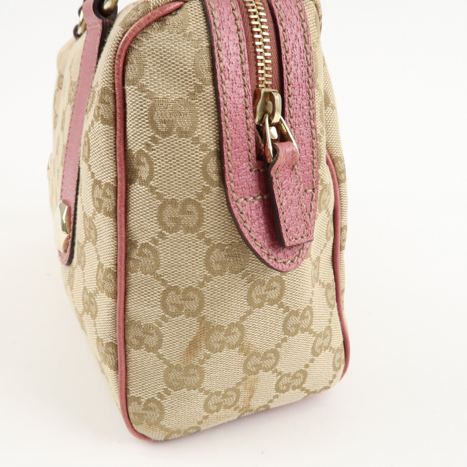 GUCCI GG Canvas Leather Mini Boston Bag Beige Pink 152457 Used