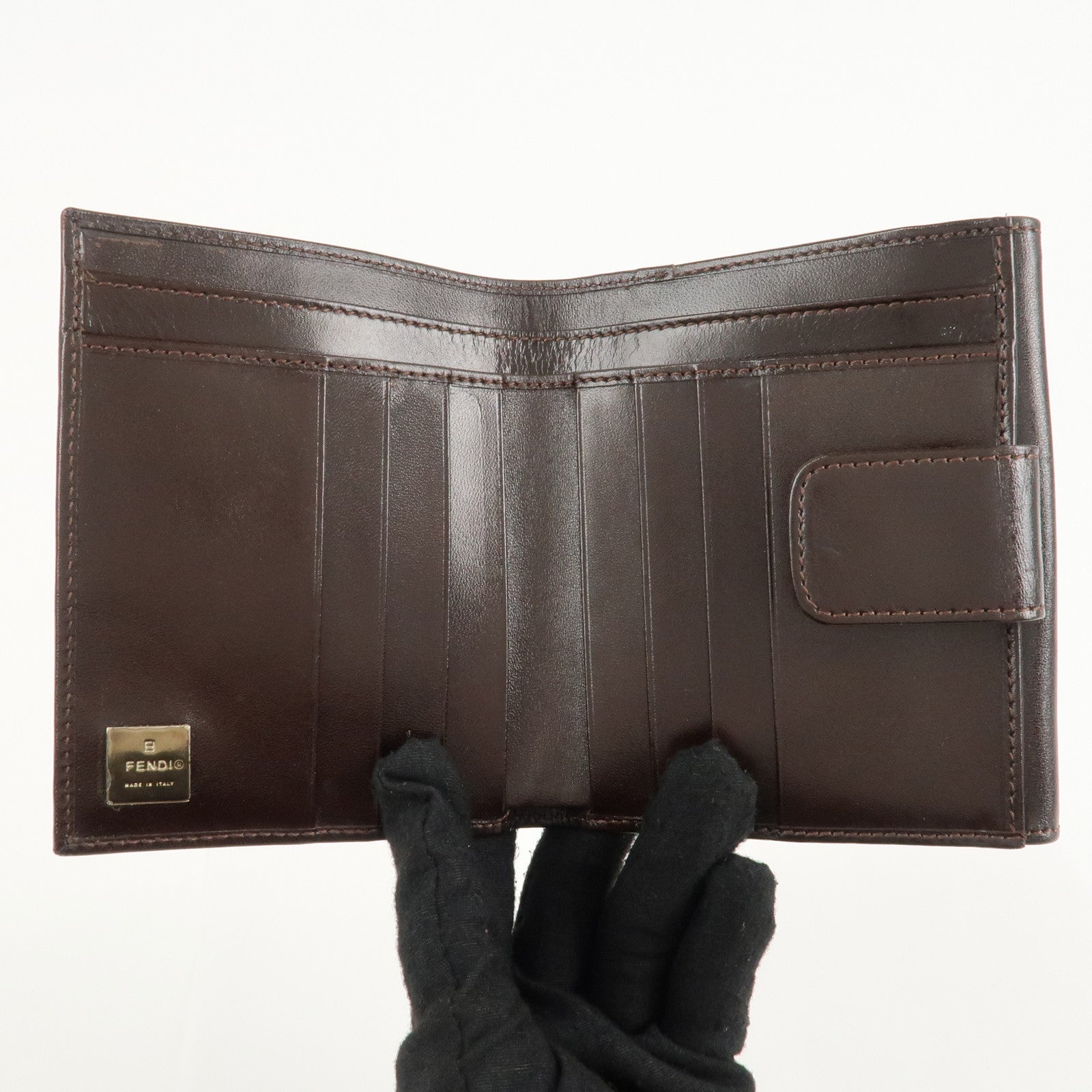 FENDI Zucca Canvas Leather W Hook Bifold Wallet 12671 Used