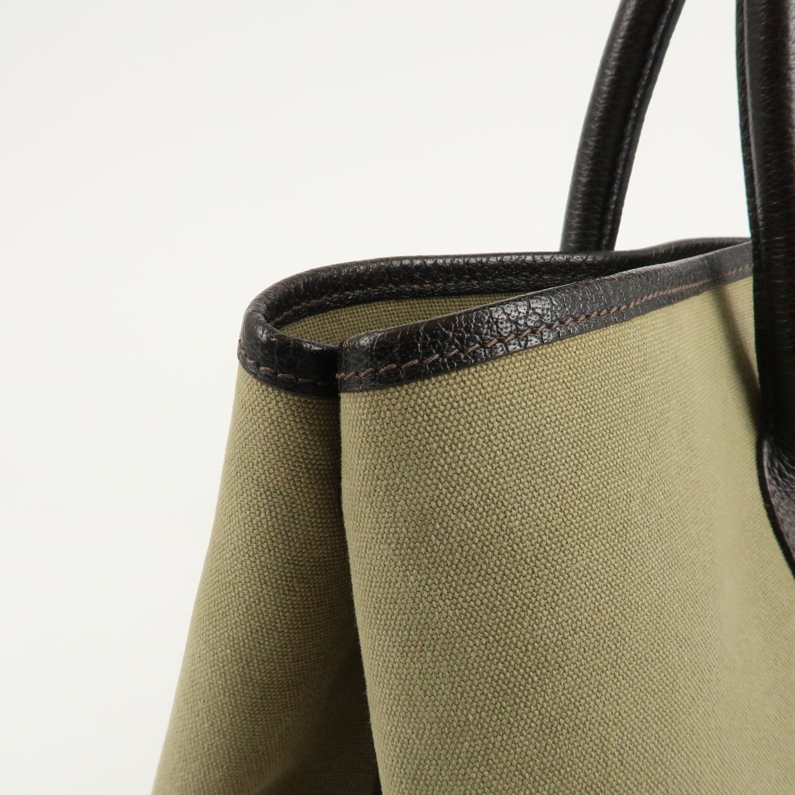 HERMES ToileOfficier Garden Party PM T Stamped Tote Bag Khaki Used