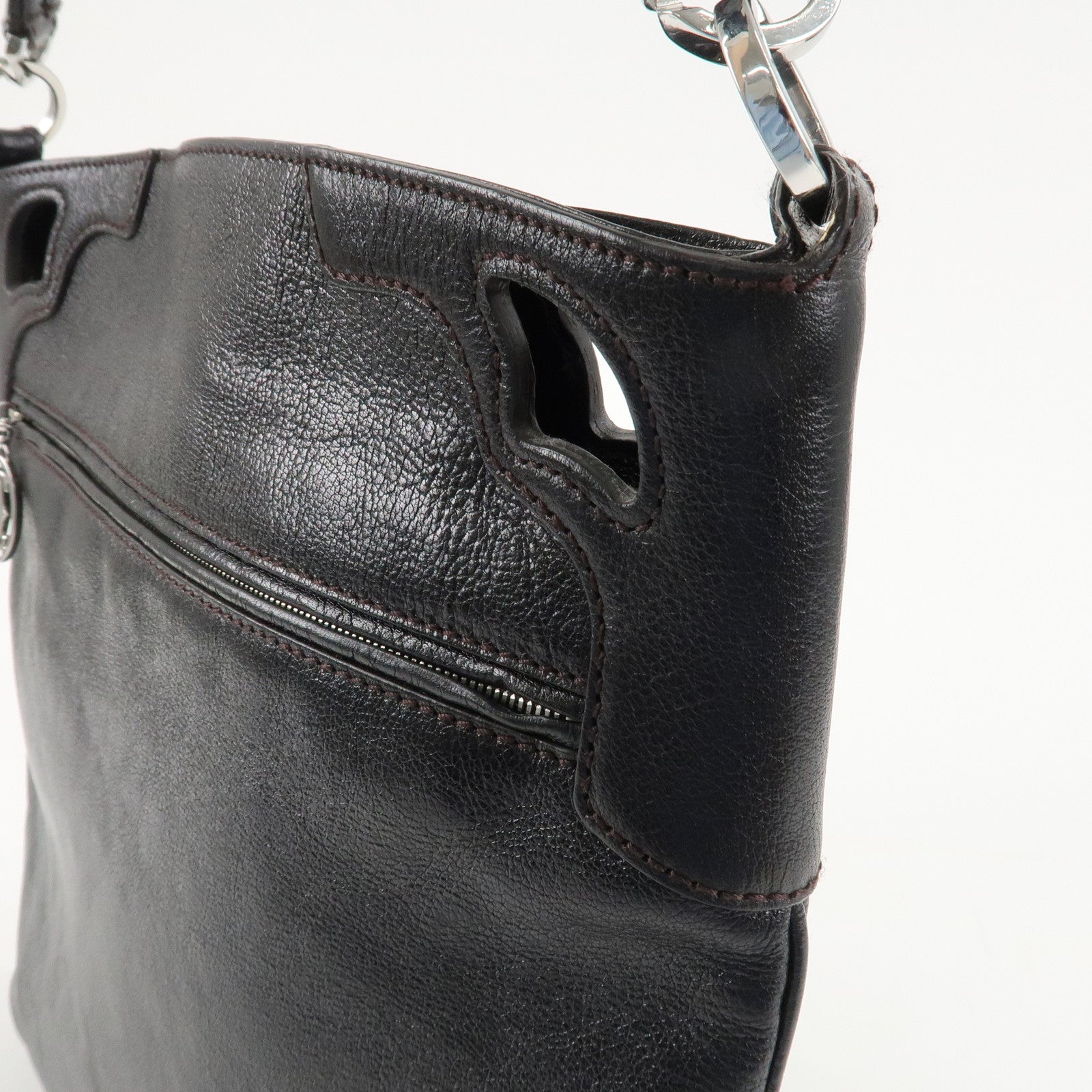 Cartier Leather Shoulder Bag Tote Bag Hand Bag Black Used