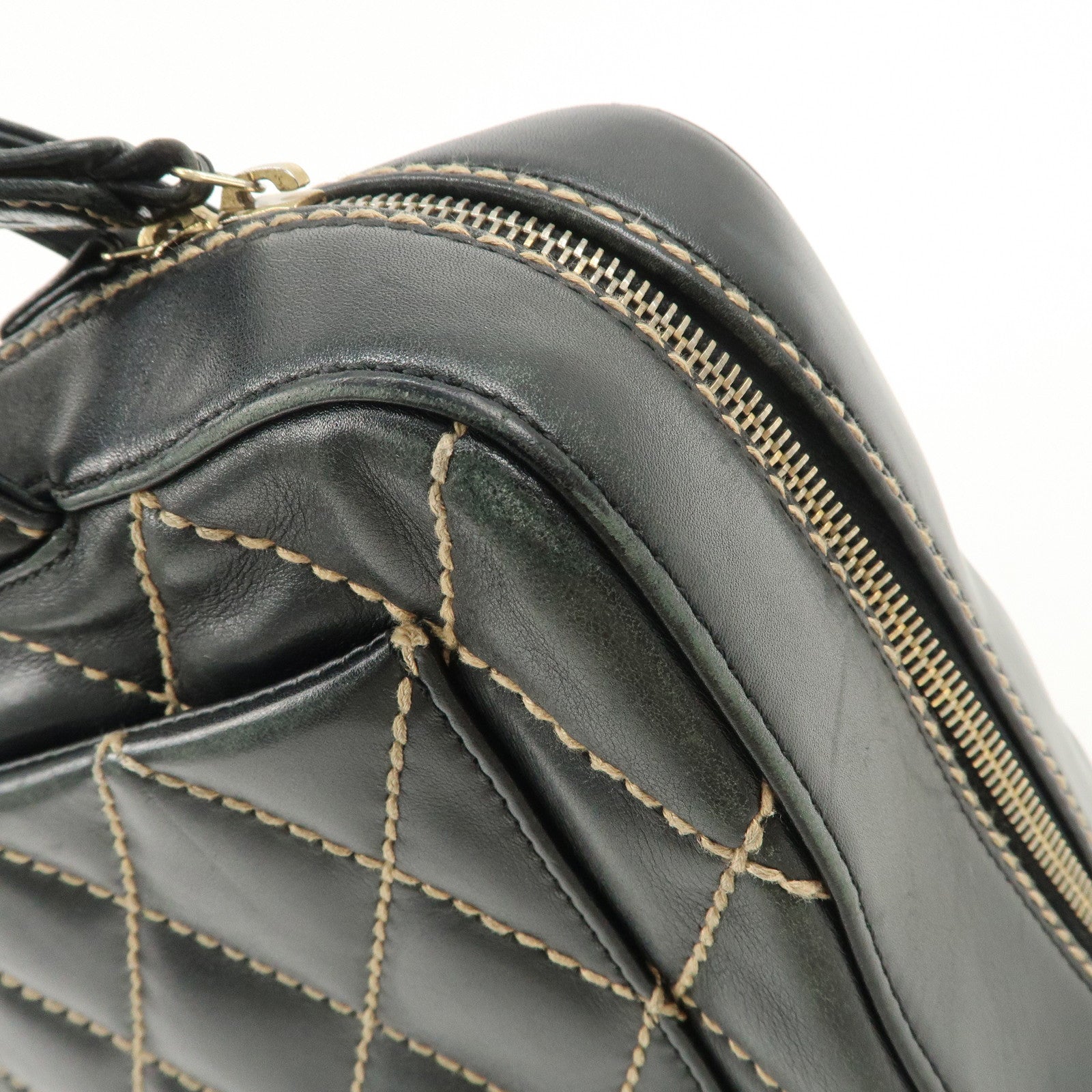 CHANEL Wild Stitch Lamb Skin COCO Mark Hand Bag Black A14692 Used