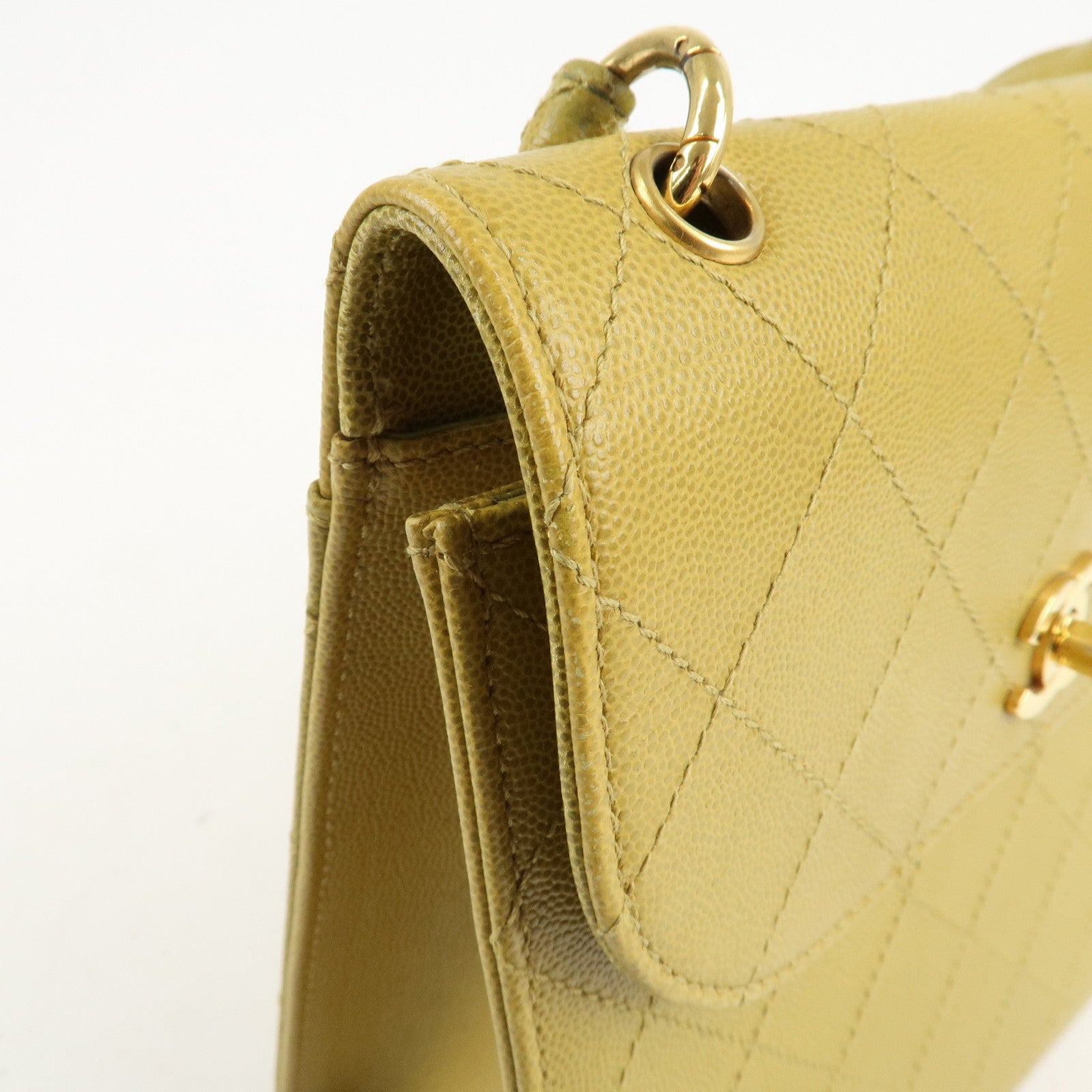 CHANEL Matelasse Caviar Skin Shoulder Bag Yellow Used