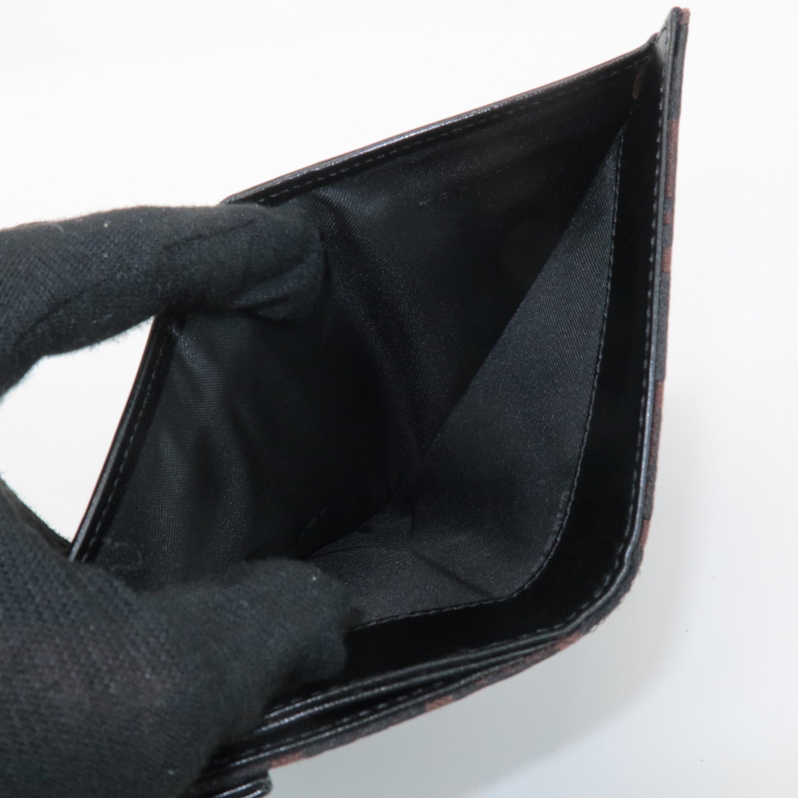 FENDI Zucca Canvas Leather Double Hook Wallet Brown Black 8M0035 Used