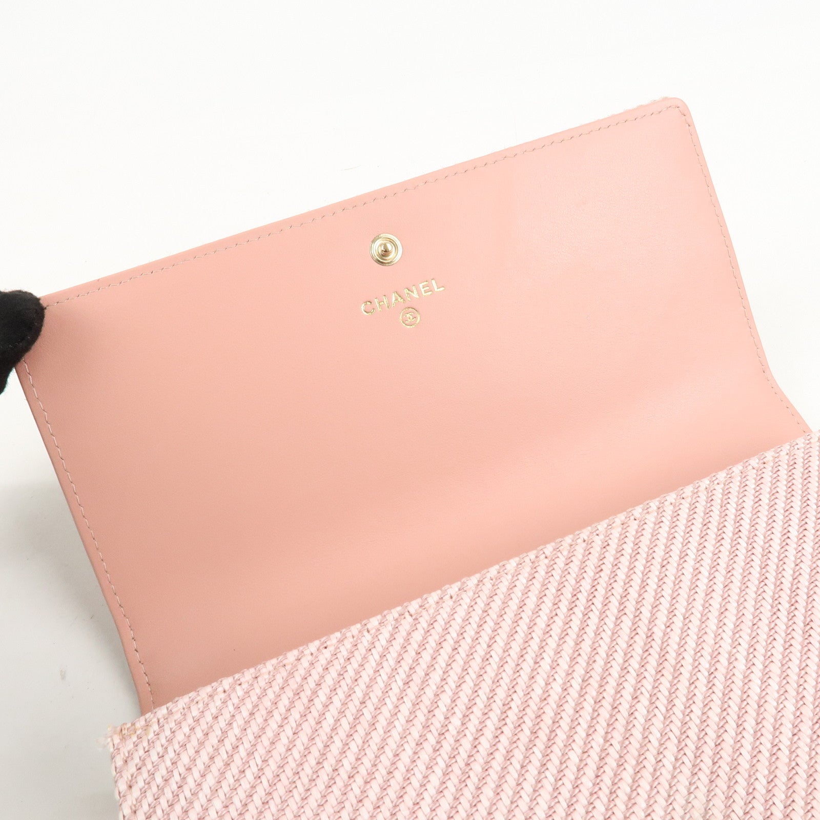 CHANEL Deauville Canvas Bi-fold Long Wallet Pink A80056 Used