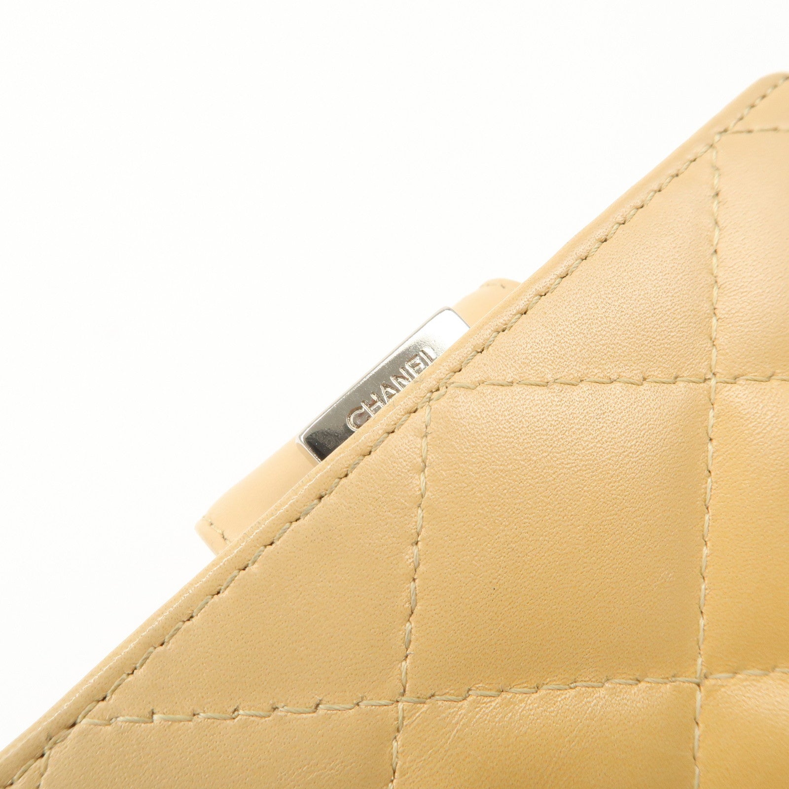 CHANEL Cambon Line Patent Leather Bi-fold Wallet Beige A26720 Used