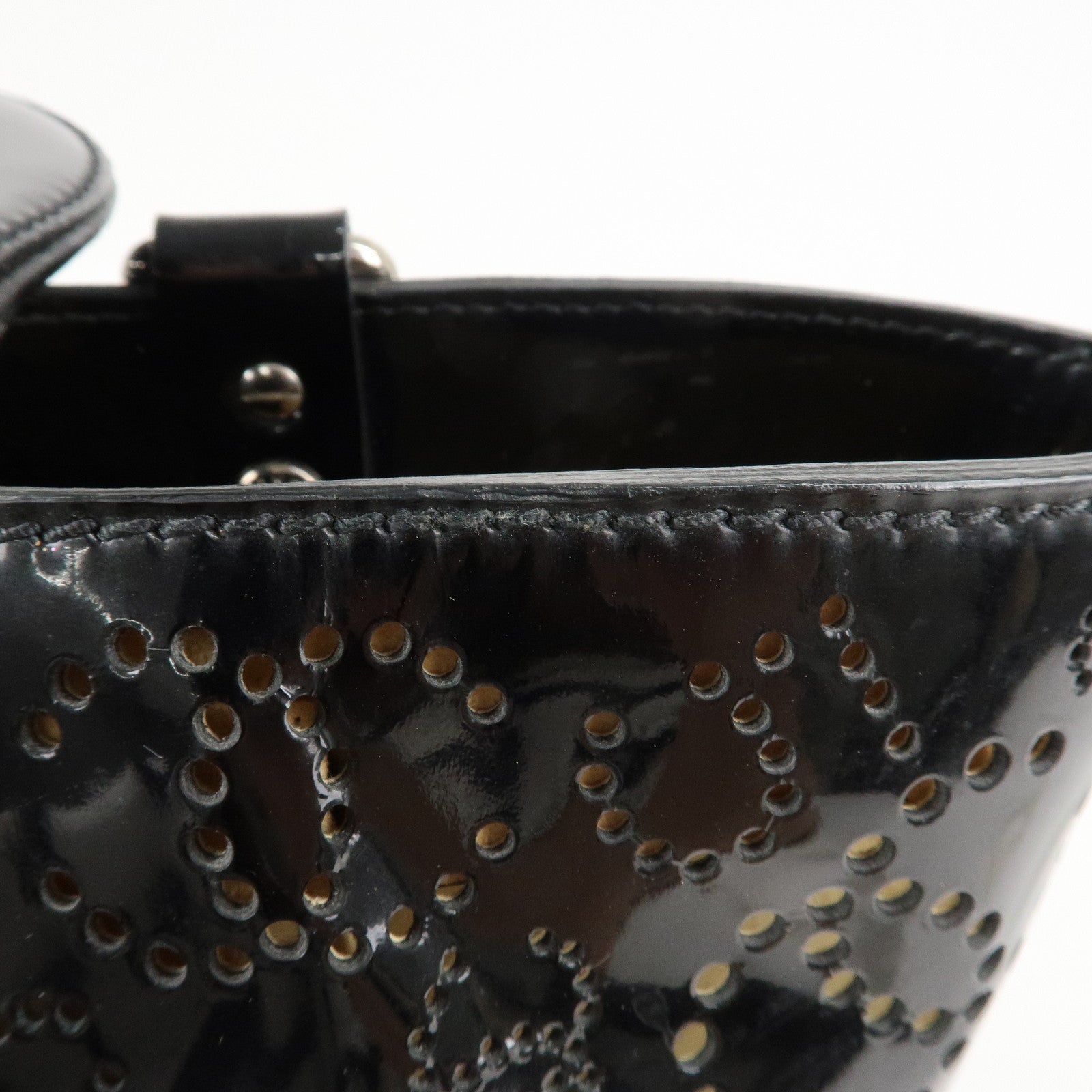 CHANEL COCO Mark No.5 Patent Leather Punching Hand Bag Black Used